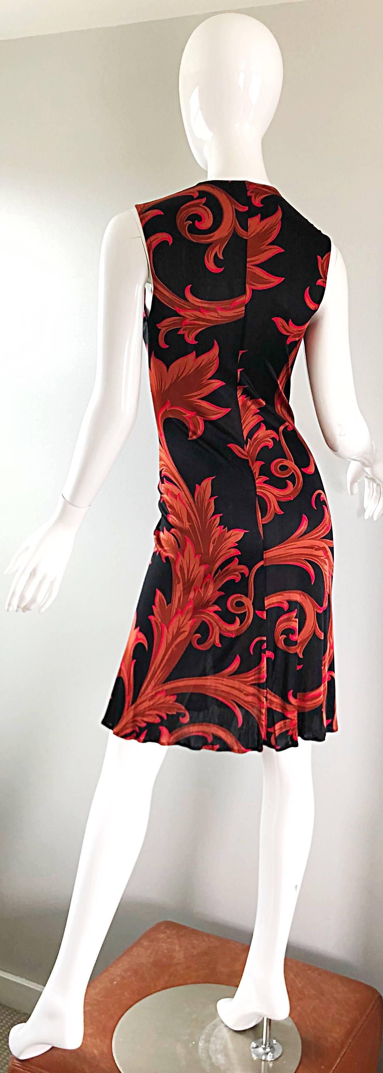 1990s Gianni Versace Couture Red + Black Baroque Print Vintage 90s Asian Dress 9