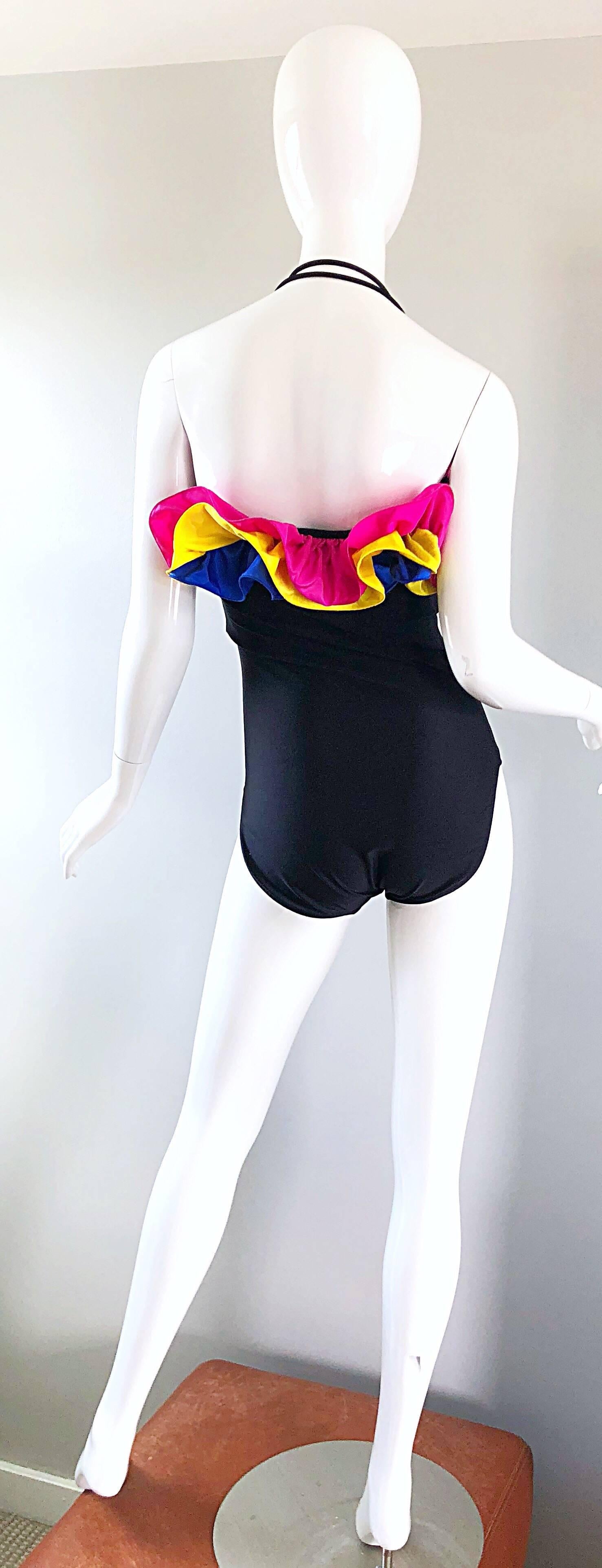 Women's NWT Vintage Bill Blass Amazing Flamenco Style One Piece Swimsuit Bodysuit