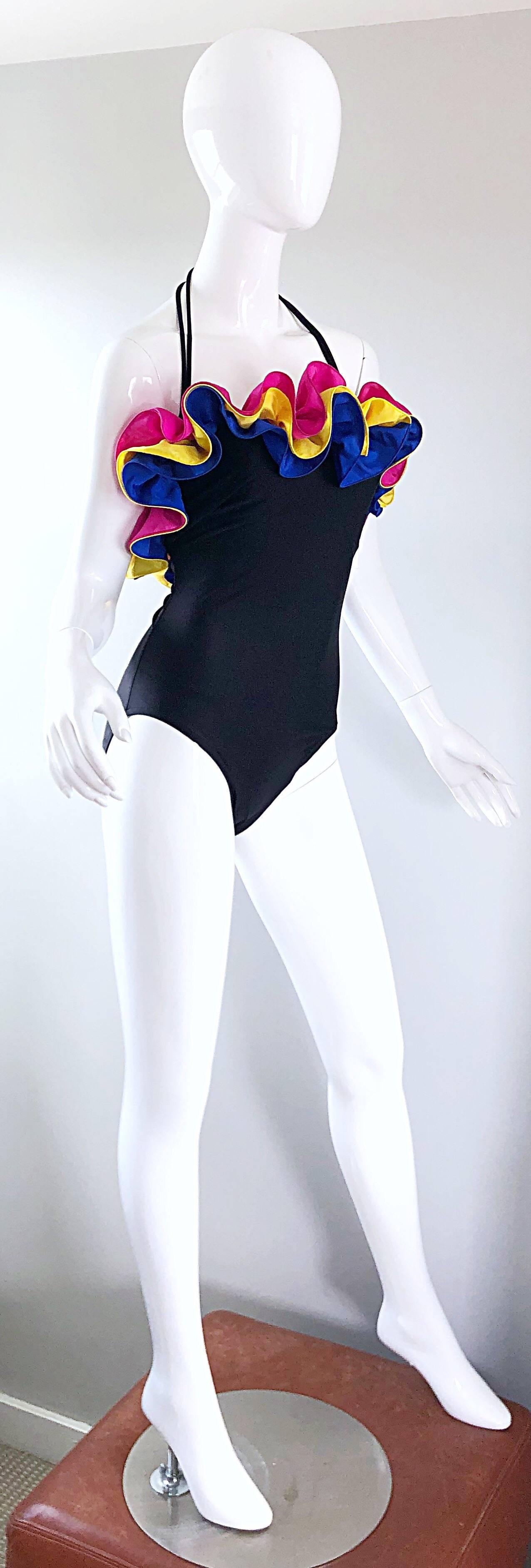 NWT Vintage Bill Blass Amazing Flamenco Style One Piece Swimsuit Bodysuit 1