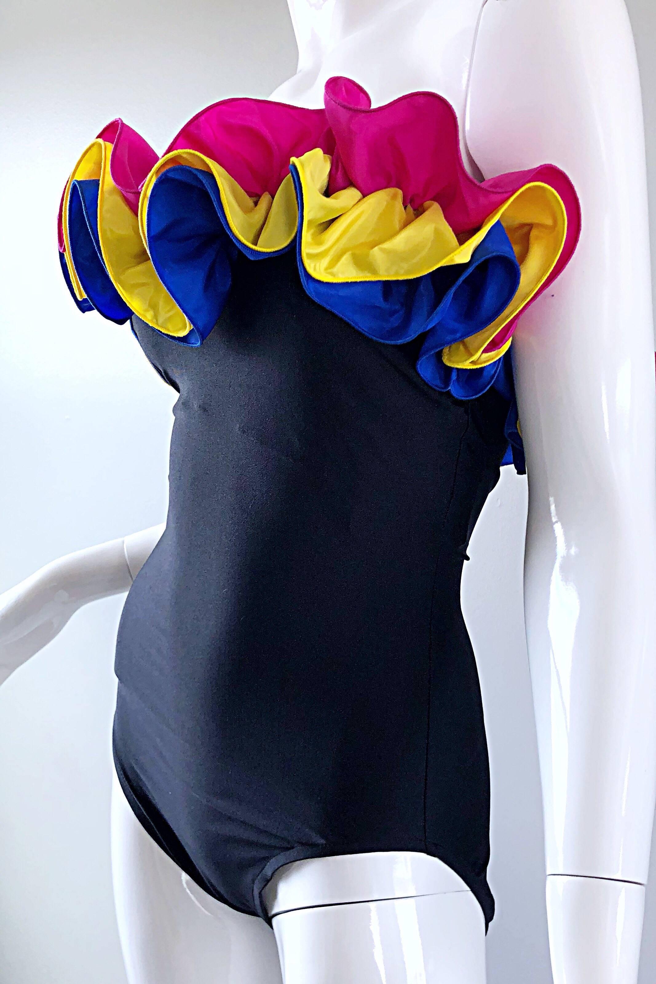 NWT Vintage Bill Blass Amazing Flamenco Style One Piece Swimsuit Bodysuit 2