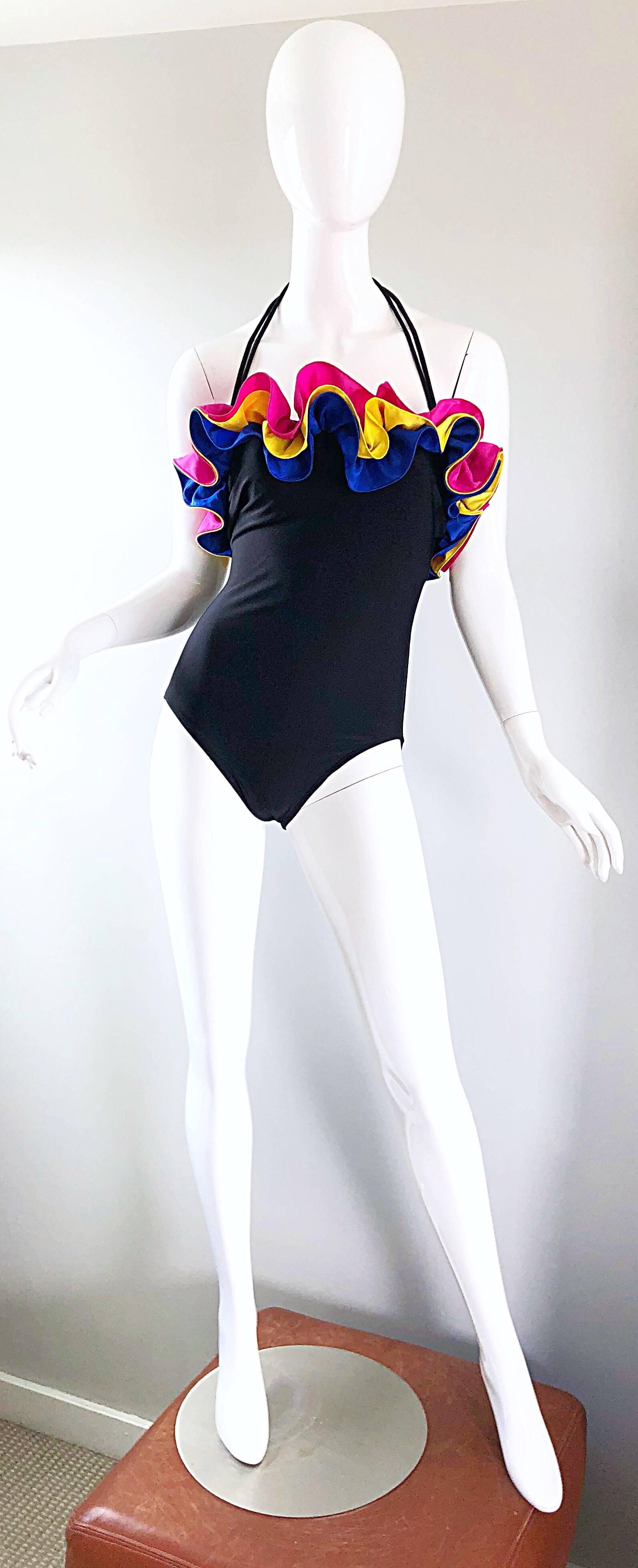 NWT Vintage Bill Blass Amazing Flamenco Style One Piece Swimsuit Bodysuit 8