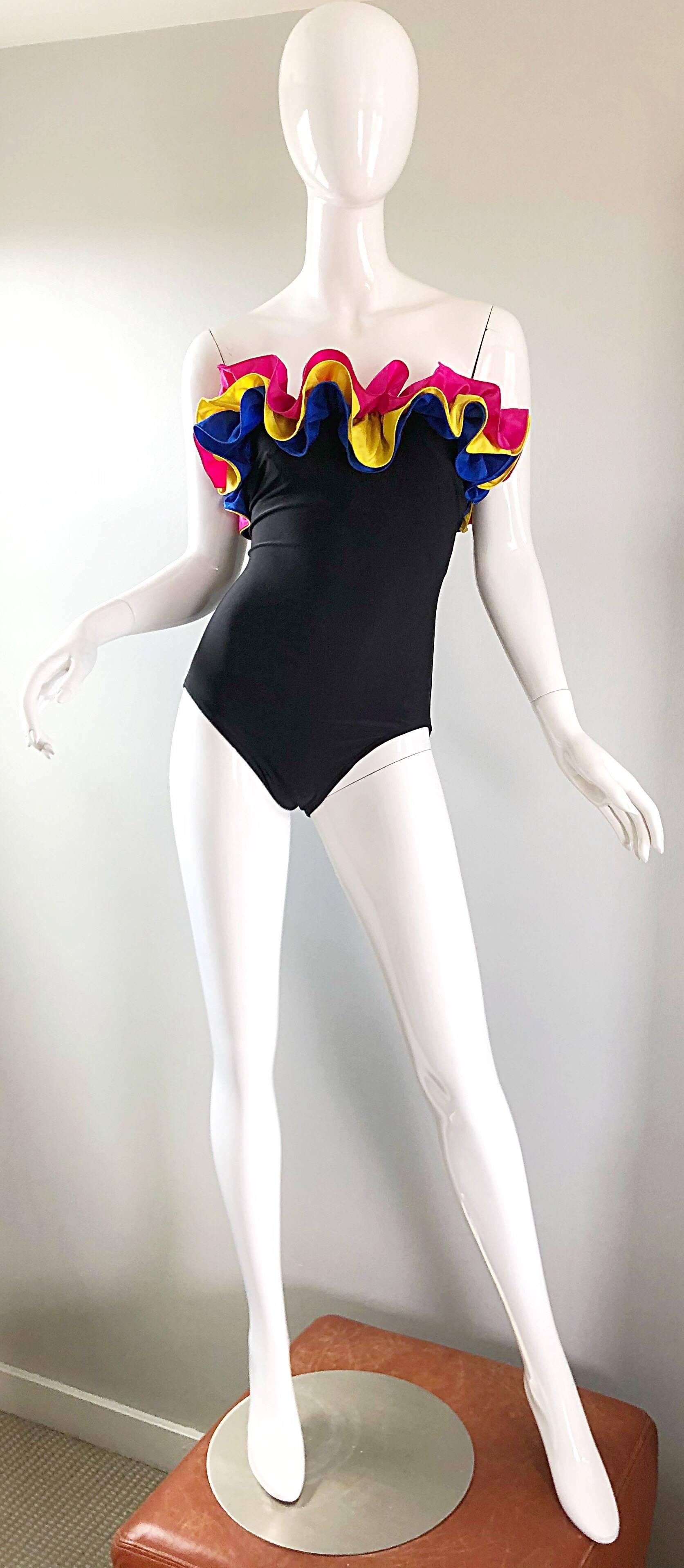 NWT Vintage Bill Blass Amazing Flamenco Style One Piece Swimsuit Bodysuit 9