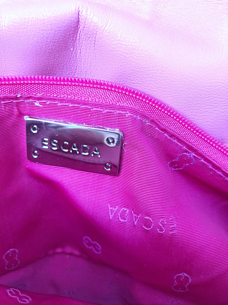 Women's Escada 2000s Pink Python Snake Skin Silver Link Evening Shoulder Bag Purse For Sale