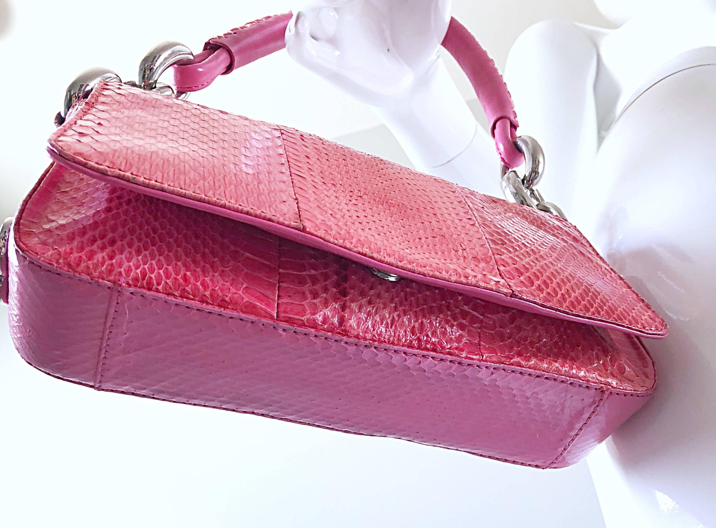 Escada 2000s Pink Python Snake Skin Silver Link Evening Shoulder Bag Purse In Excellent Condition For Sale In San Diego, CA