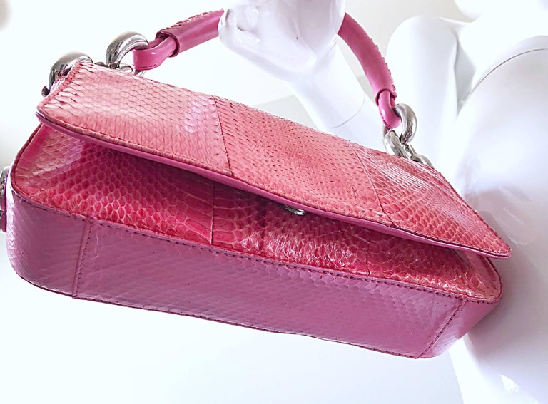 Escada 2000s Pink Python Snake Skin Silver Link Evening Shoulder Bag Purse For Sale 2