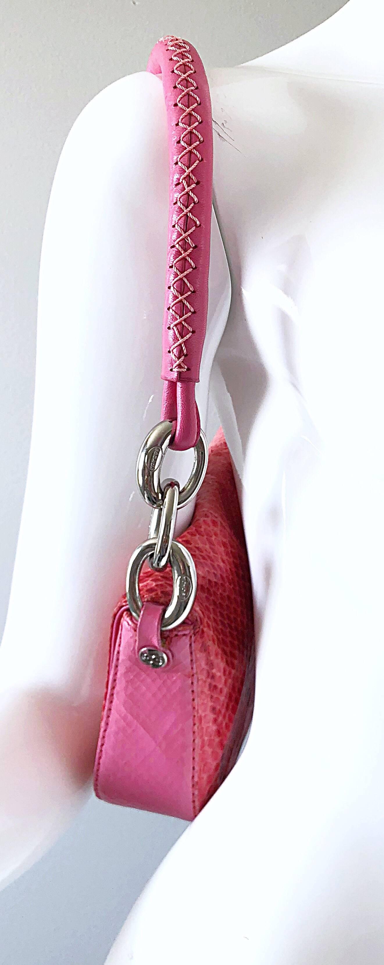 Escada 2000s Pink Python Snake Skin Silver Link Evening Shoulder Bag Purse For Sale 1