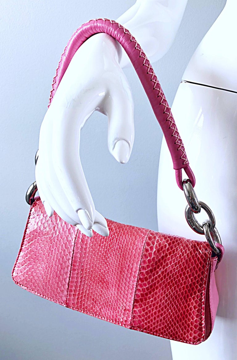 Escada 2000s Pink Python Snake Skin Silver Link Evening Shoulder Bag Purse For Sale 8