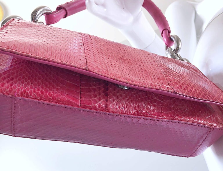Escada 2000s Pink Python Snake Skin Silver Link Evening Shoulder Bag Purse For Sale 10