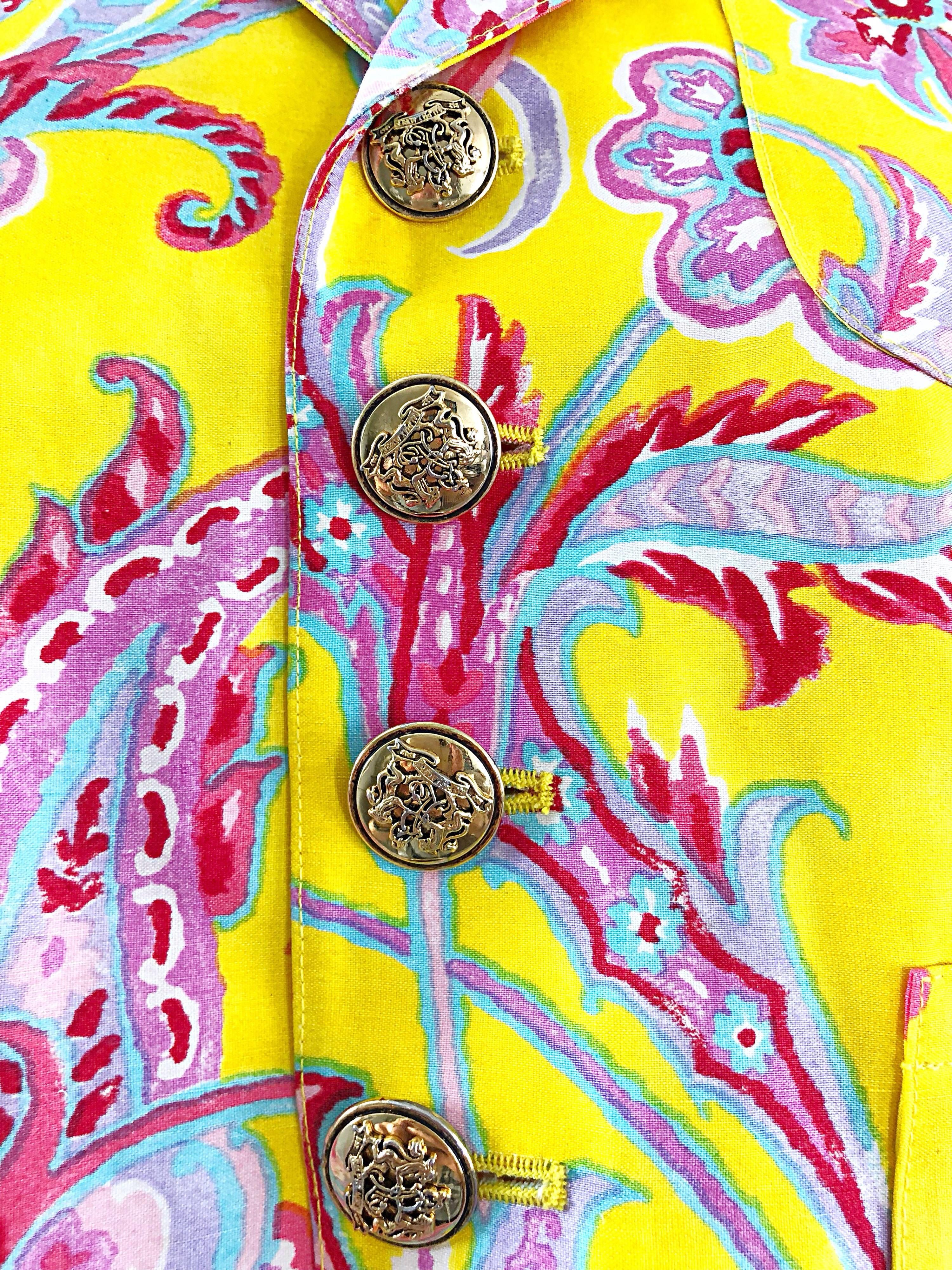 Veste courte vintage Ralph Lauren Purple Label Paisley jaune coton lin Pour femmes en vente