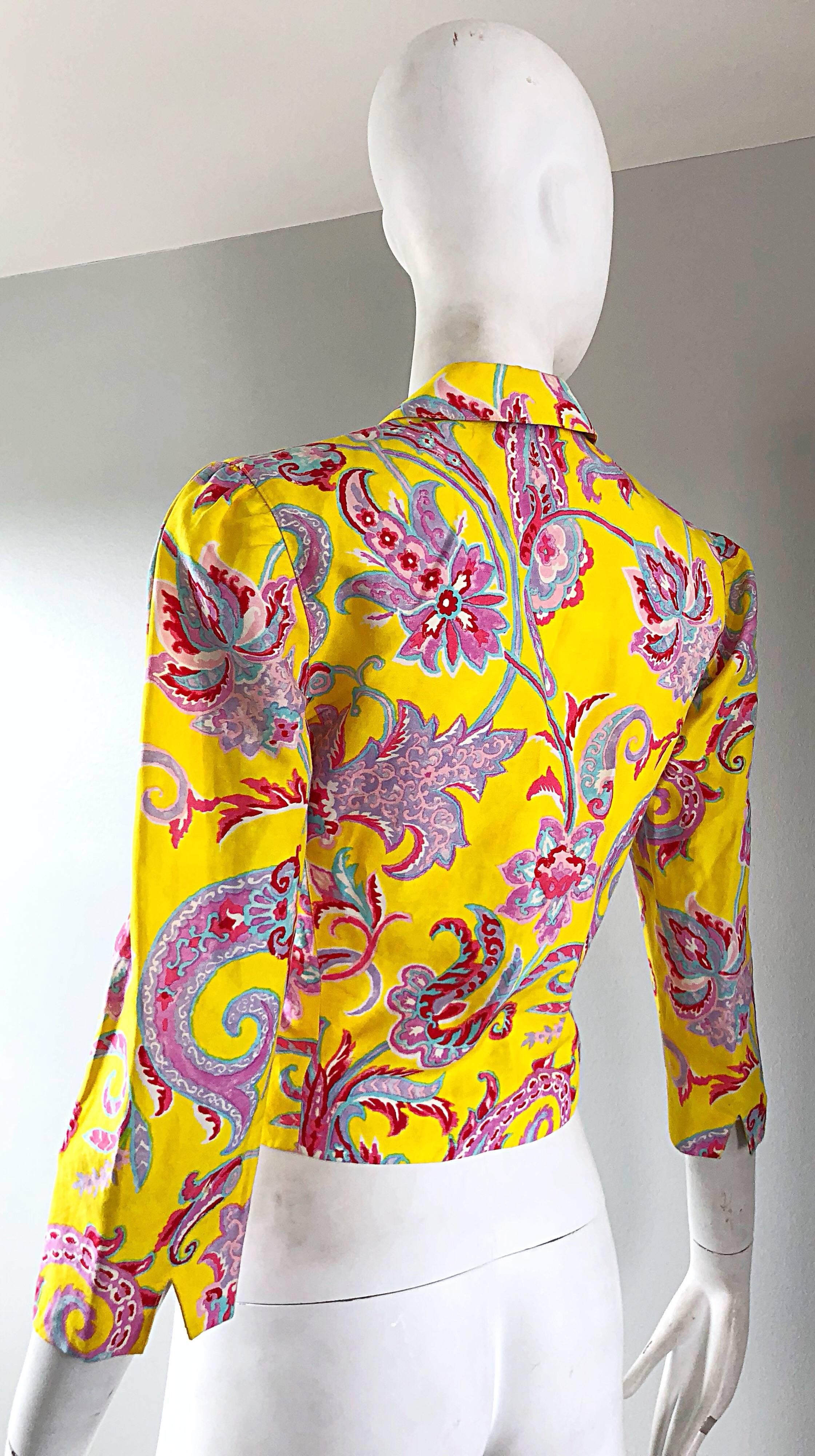 Veste courte vintage Ralph Lauren Purple Label Paisley jaune coton lin en vente 3