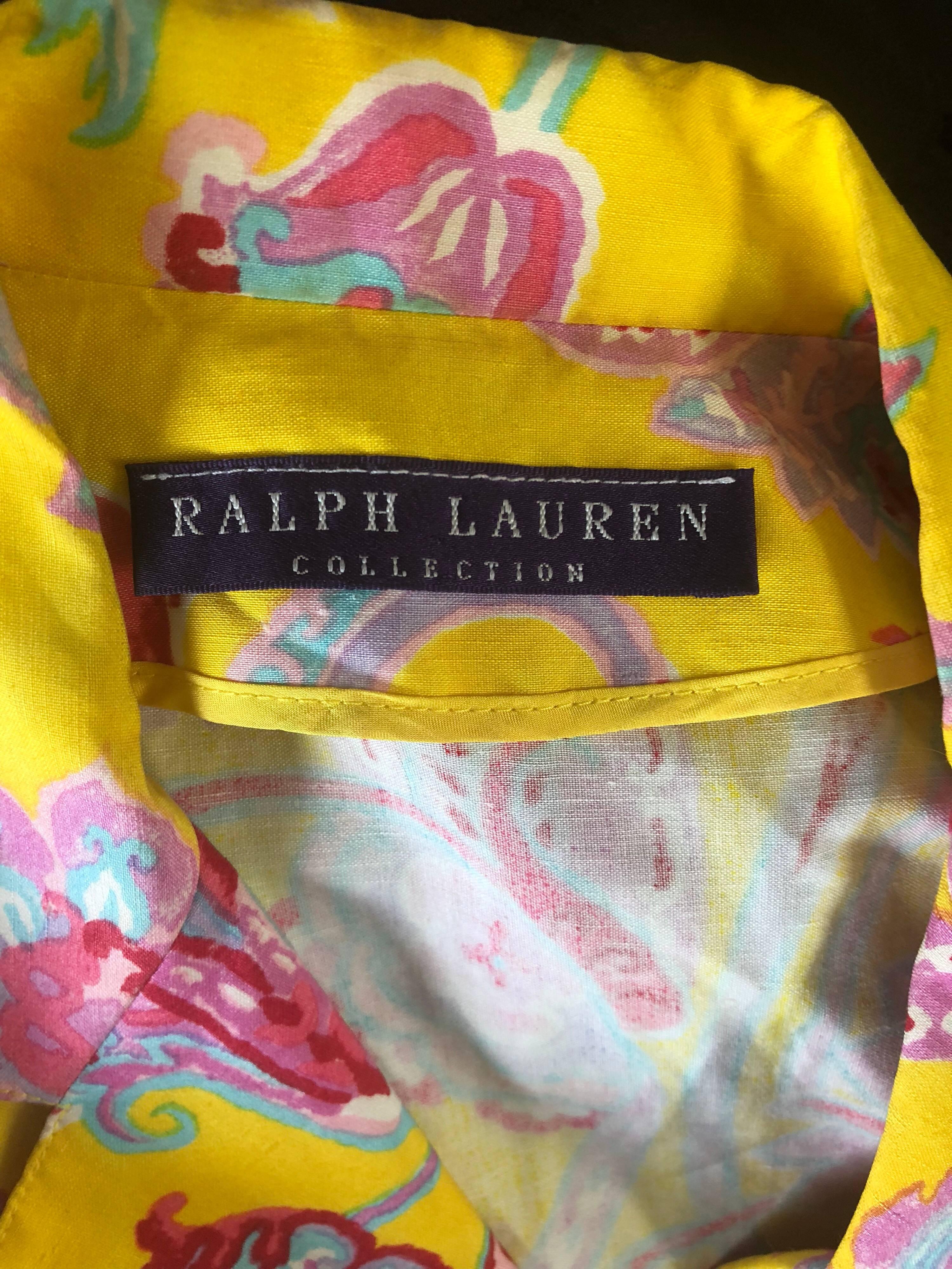 Vintage Ralph Lauren Purple Label Paisley Yellow Cotton Linen Cropped ...