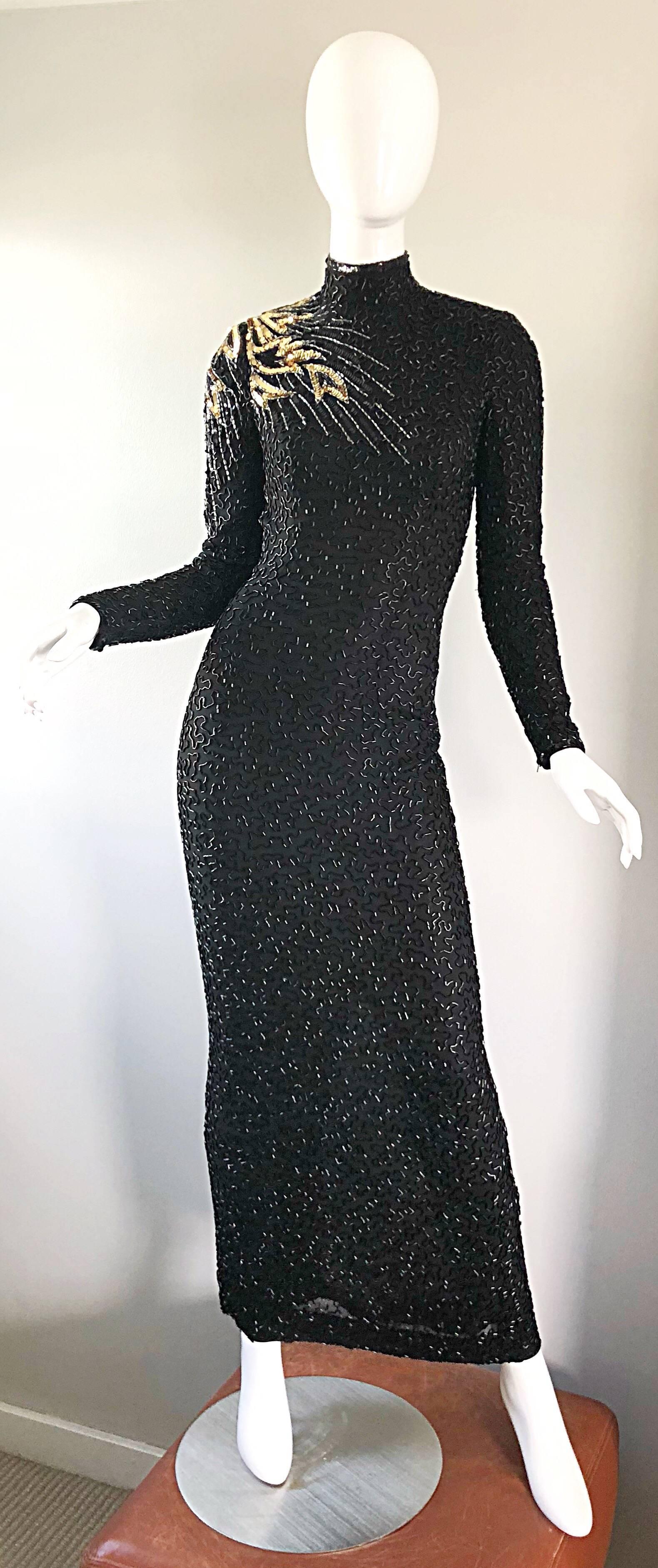 Black Stunning Vintage Stephen Yearick 1980s Fully Beaded Shooting Star Chiffon Gown For Sale