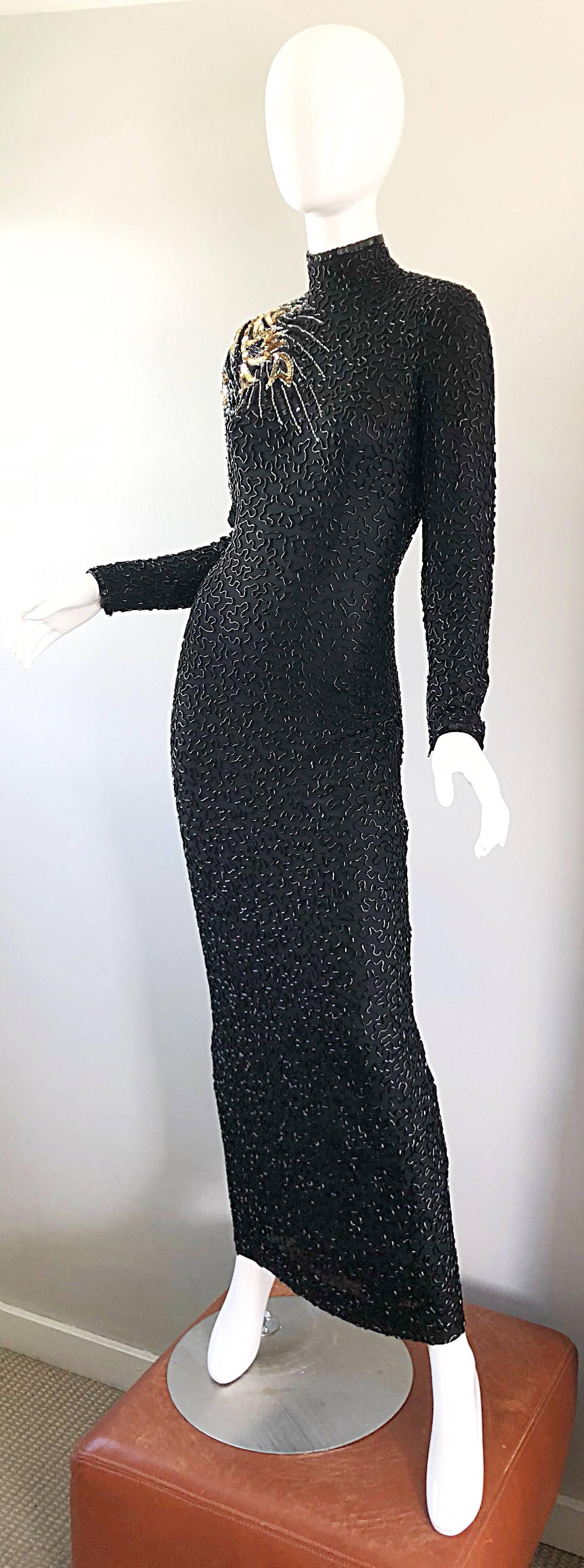 Atemberaubendes Vintage Stephen Yearick 1980er Jahre Voll Perlen Shooting Star Chiffon Kleid im Angebot 1