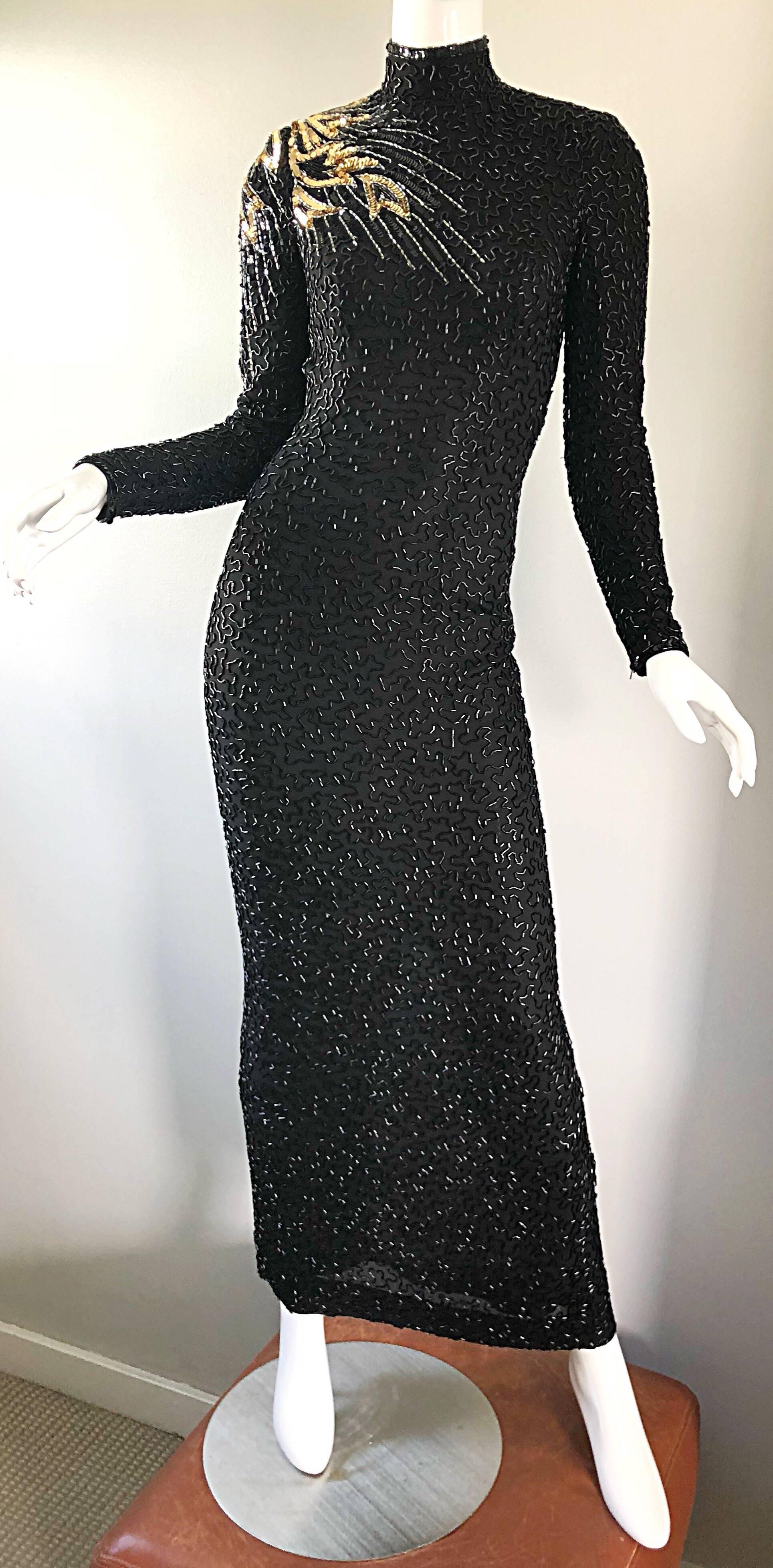 Stunning Vintage Stephen Yearick 1980s Fully Beaded Shooting Star Chiffon Gown For Sale 1