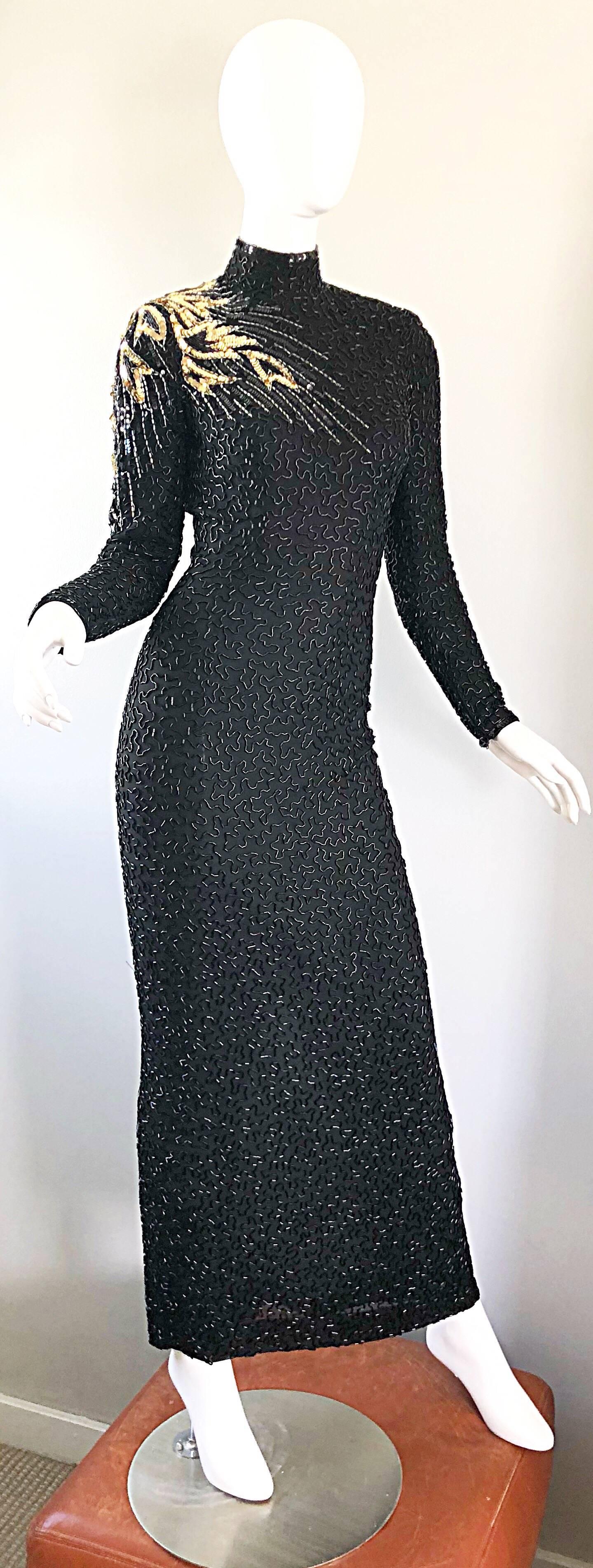 Stunning Vintage Stephen Yearick 1980s Fully Beaded Shooting Star Chiffon Gown For Sale 2