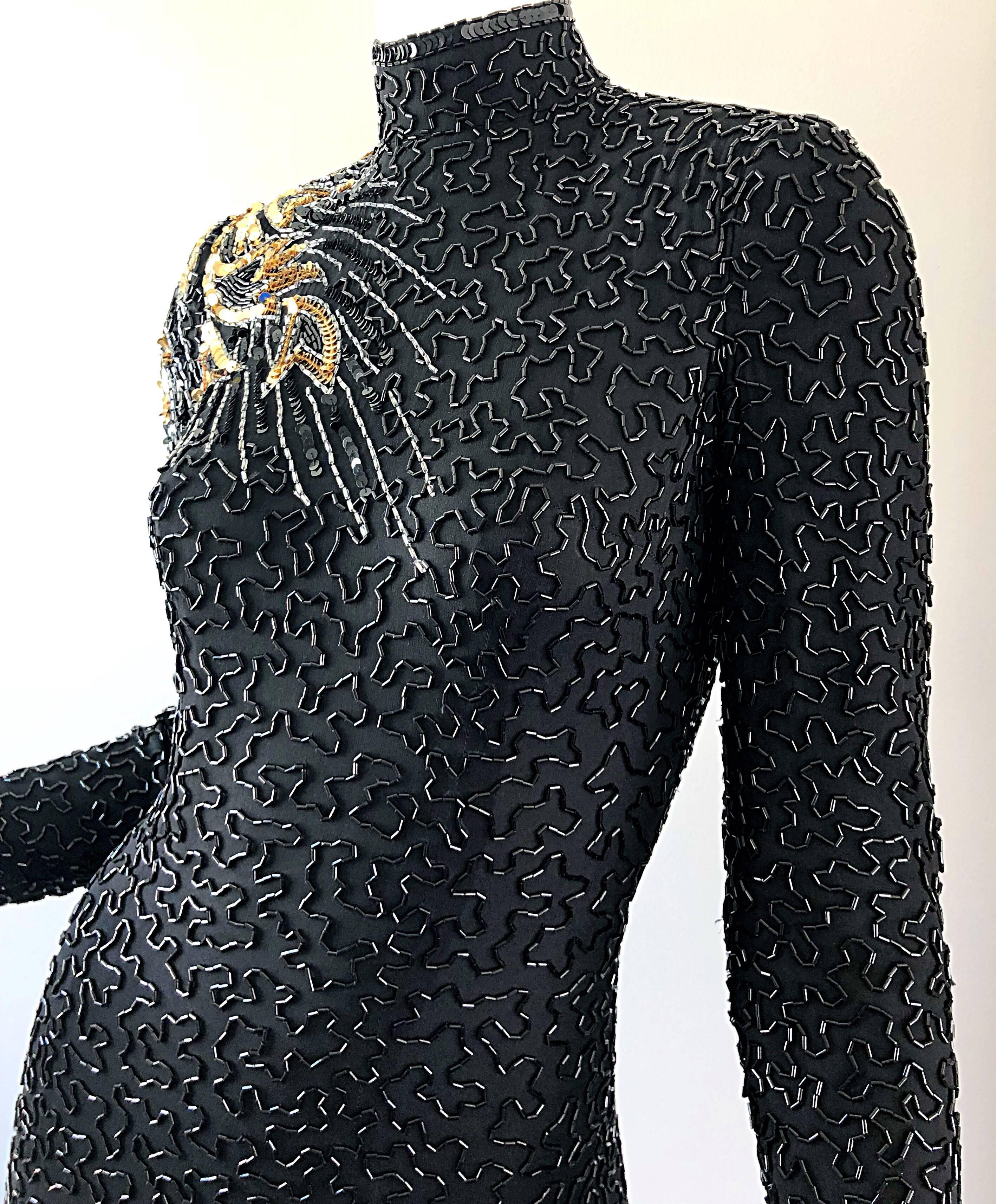 Impresionante vestido vintage de gasa de estrella fugaz con cuentas de Stephen Yearick de los años 80 en venta 5