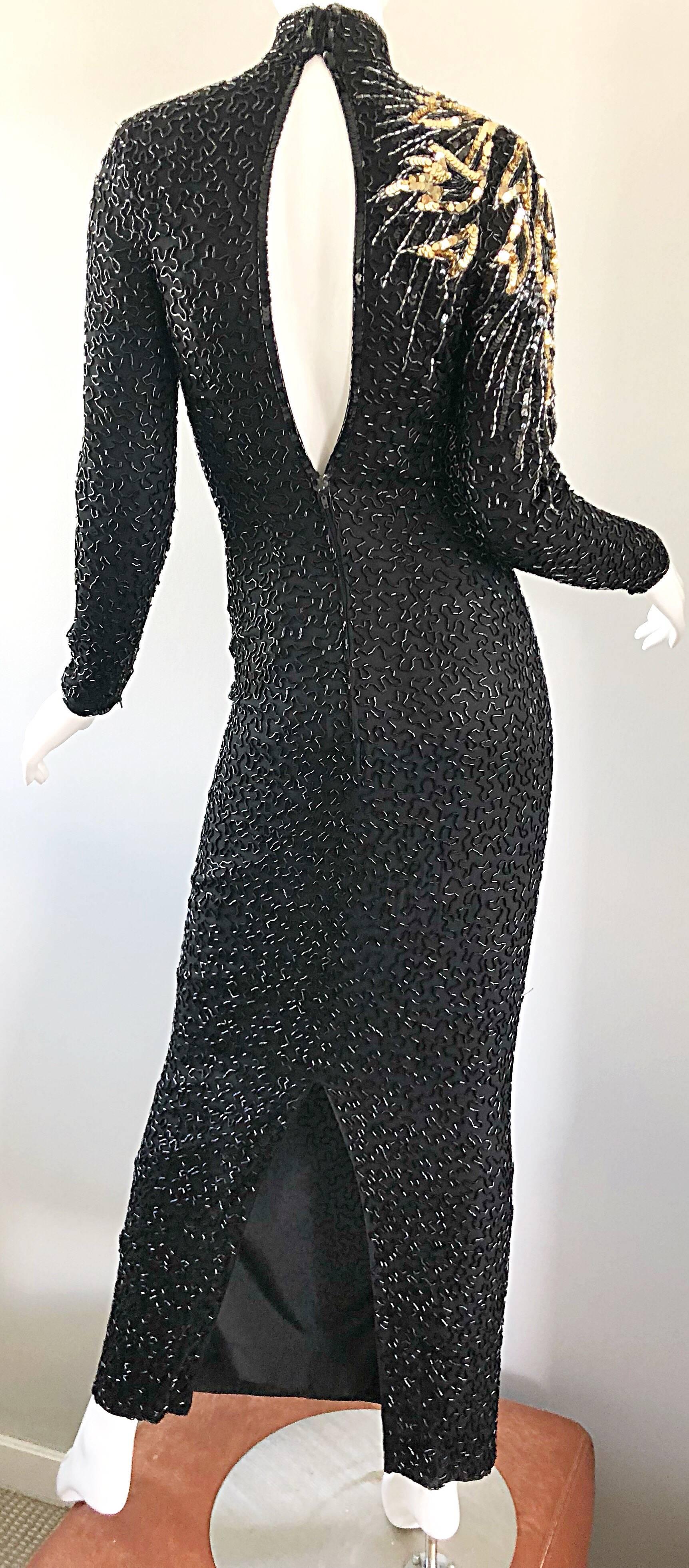 Stunning Vintage Stephen Yearick 1980s Fully Beaded Shooting Star Chiffon Gown For Sale 6