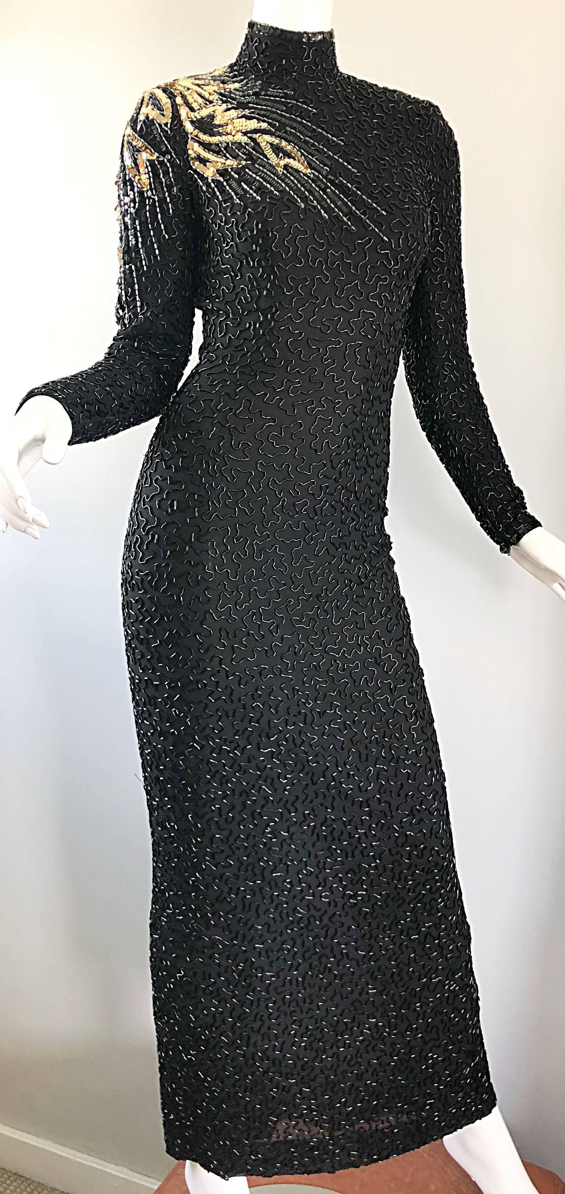Stunning Vintage Stephen Yearick 1980s Fully Beaded Shooting Star Chiffon Gown For Sale 7