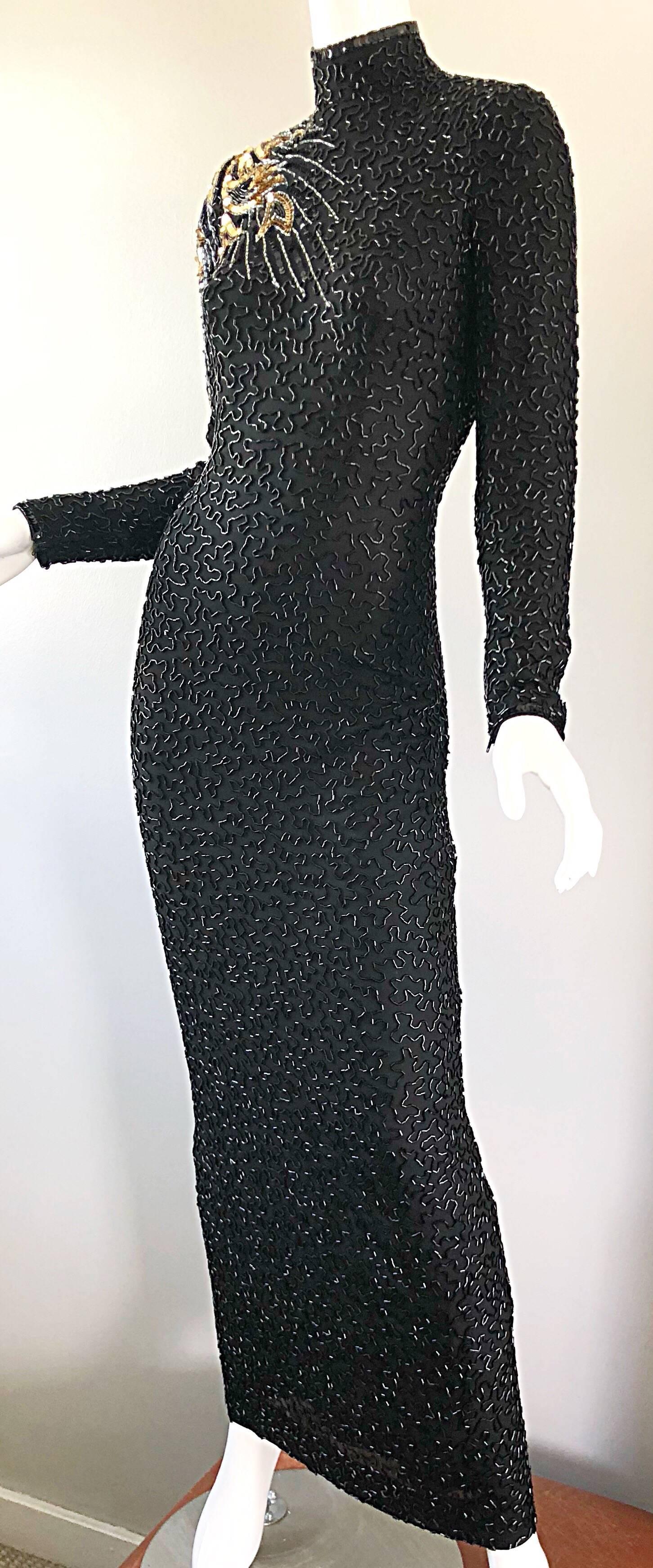 Stunning Vintage Stephen Yearick 1980s Fully Beaded Shooting Star Chiffon Gown For Sale 9