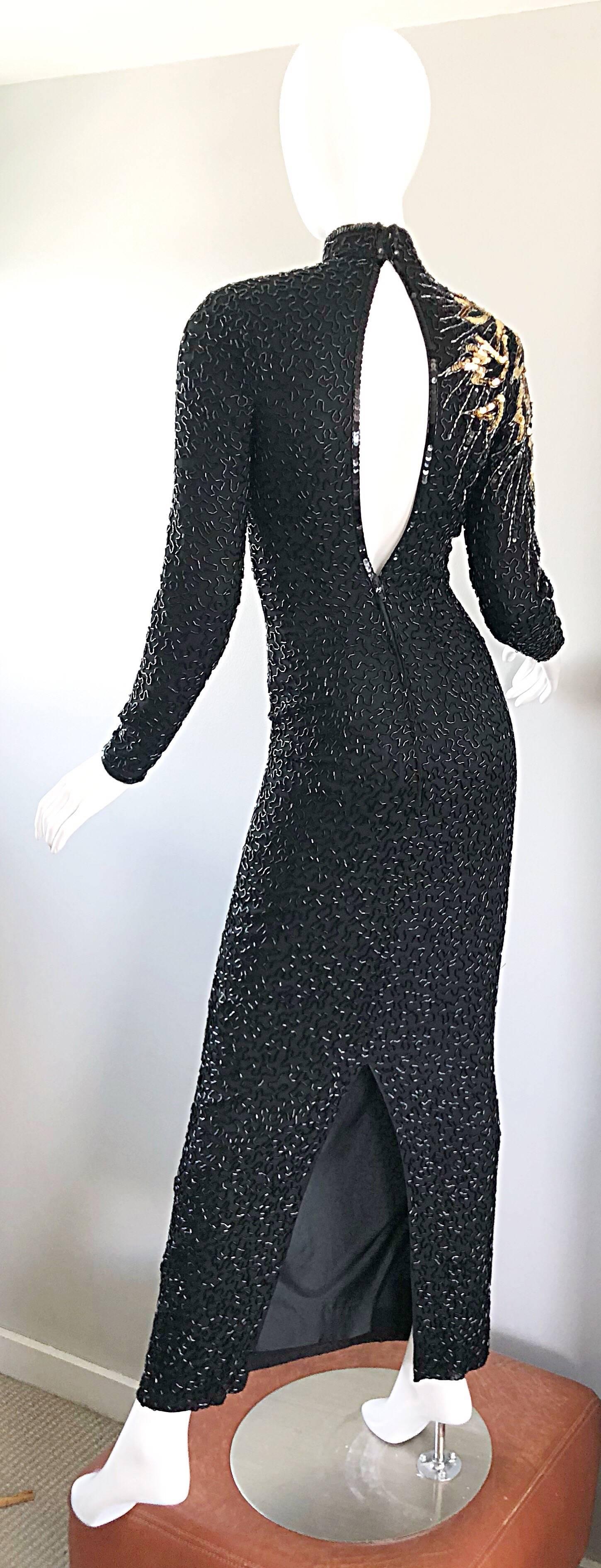 Stunning Vintage Stephen Yearick 1980s Fully Beaded Shooting Star Chiffon Gown For Sale 11
