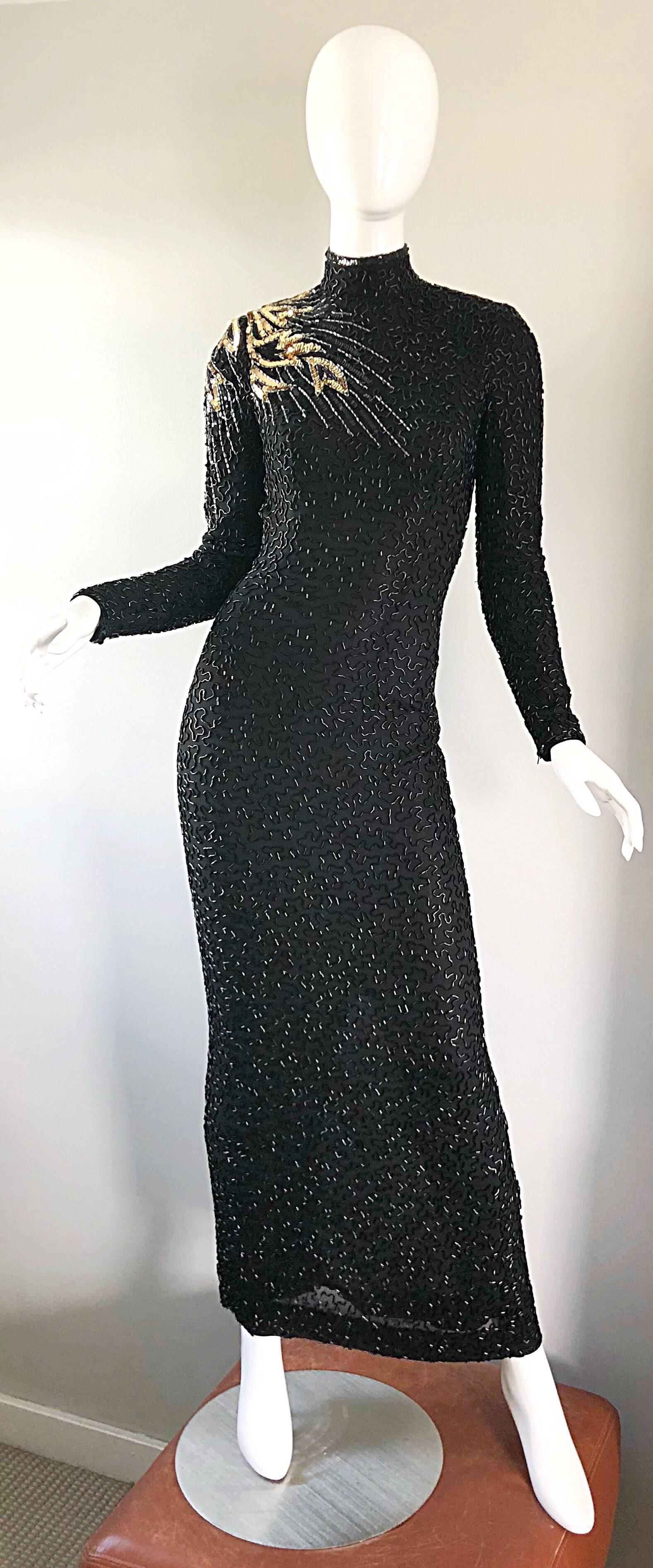 Stunning Vintage Stephen Yearick 1980s Fully Beaded Shooting Star Chiffon Gown For Sale 12