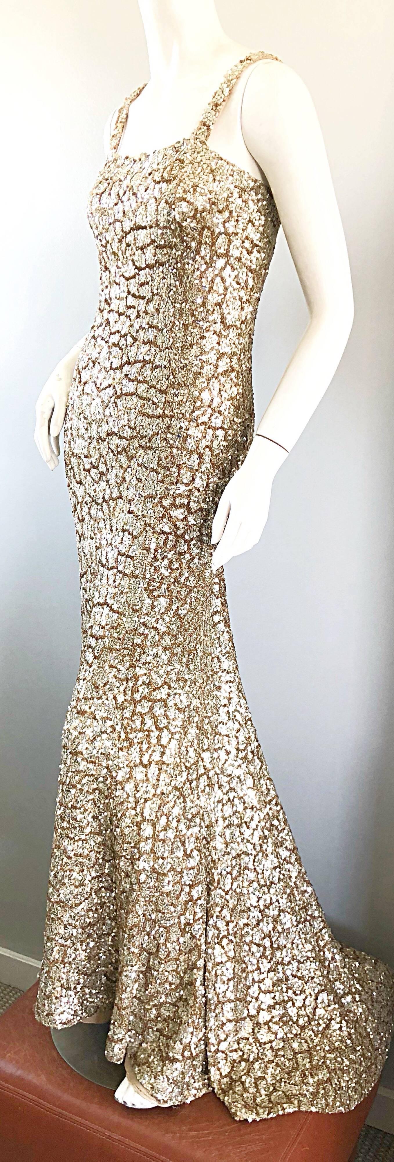 Brown Monique Lhuillier Gorgeous Resort 2012 Gold Rose Gold Full Sequin Trained Gown 