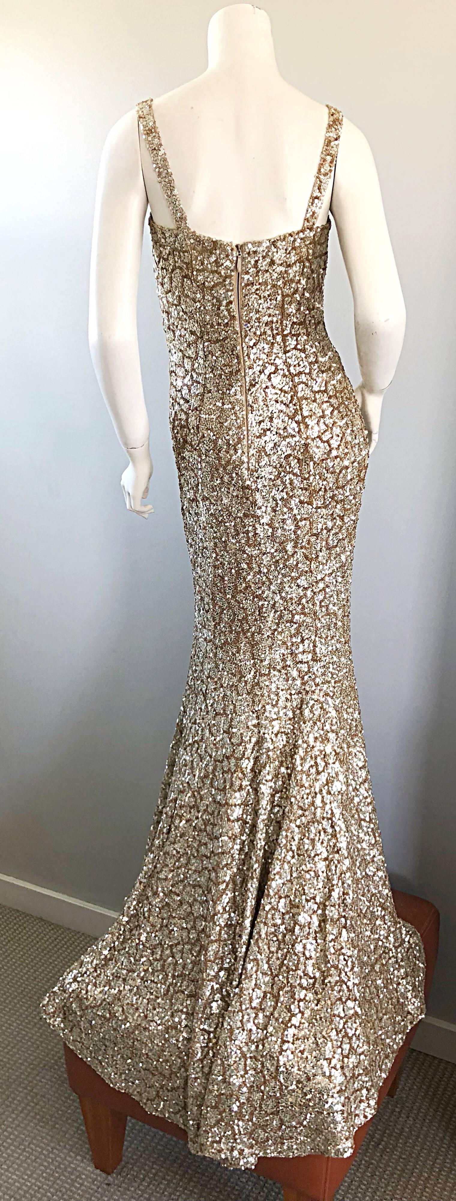 Women's Monique Lhuillier Gorgeous Resort 2012 Gold Rose Gold Full Sequin Trained Gown 