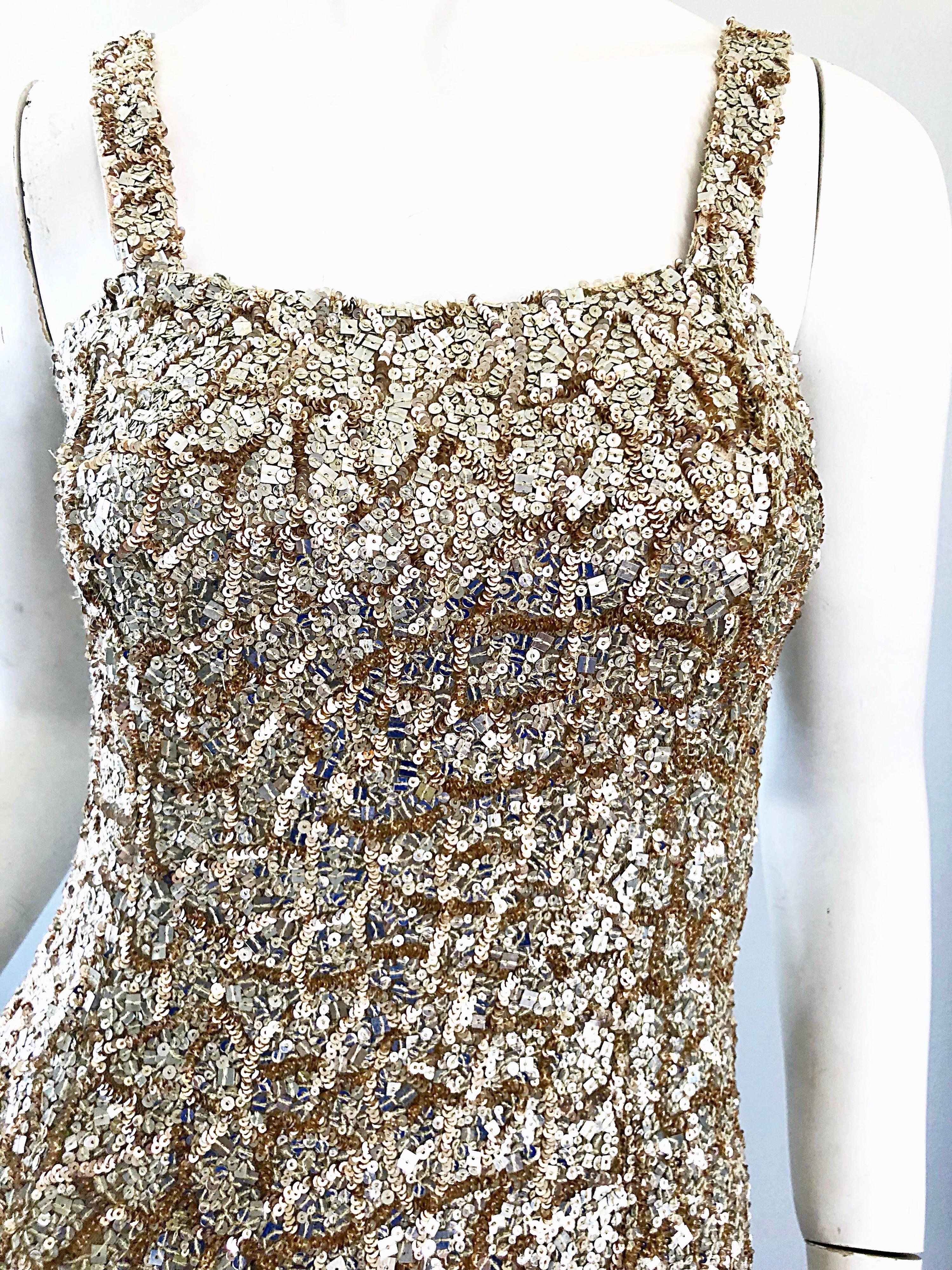 Monique Lhuillier Gorgeous Resort 2012 Gold Rose Gold Full Sequin Trained Gown  2
