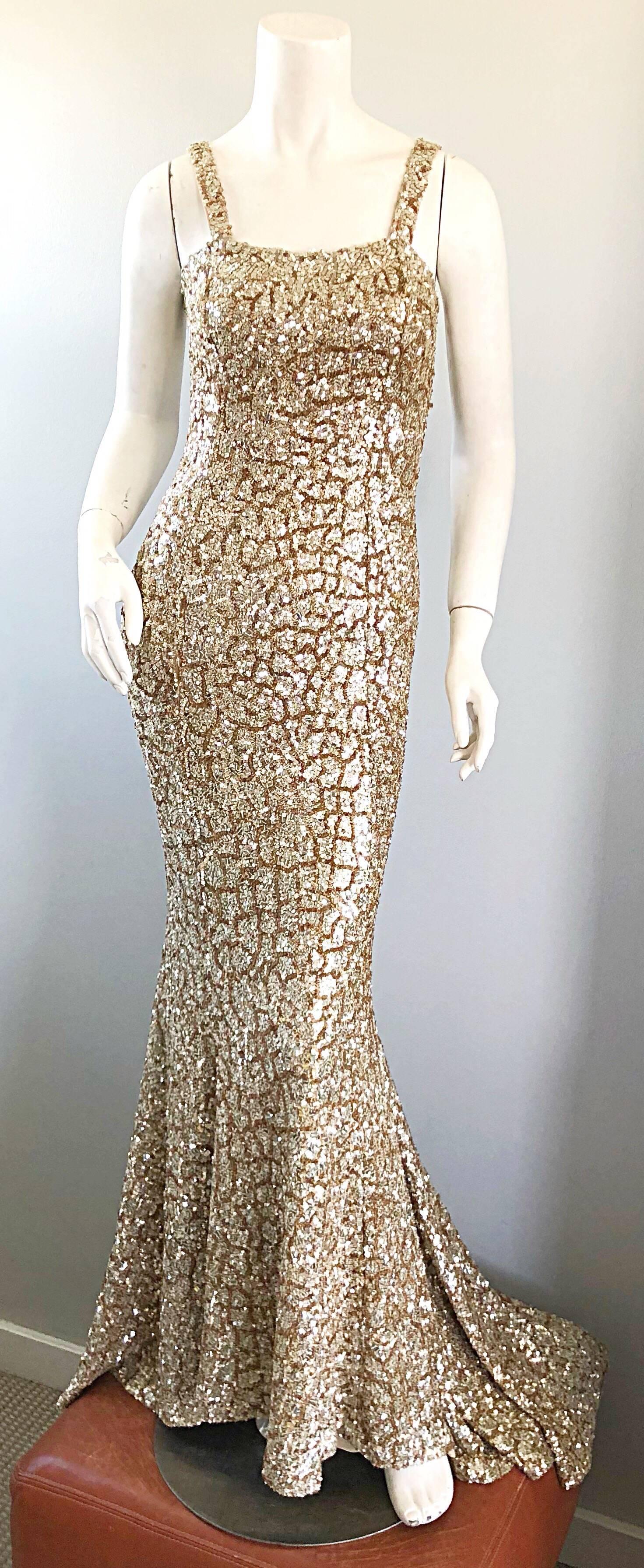 Monique Lhuillier Gorgeous Resort 2012 Gold Rose Gold Full Sequin Trained Gown  3