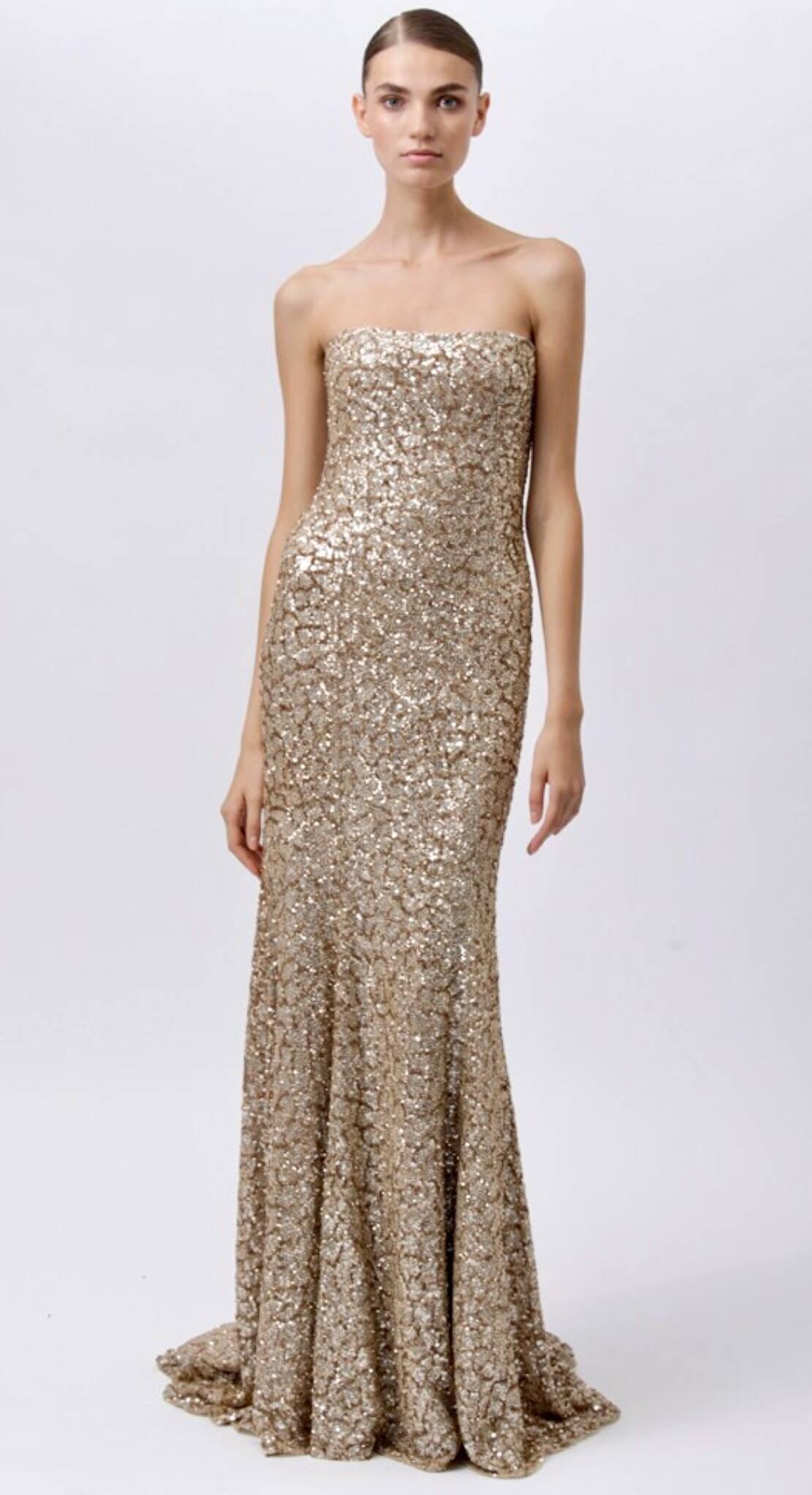 Monique Lhuillier Gorgeous Resort 2012 Gold Rose Gold Full Sequin Trained Gown  5