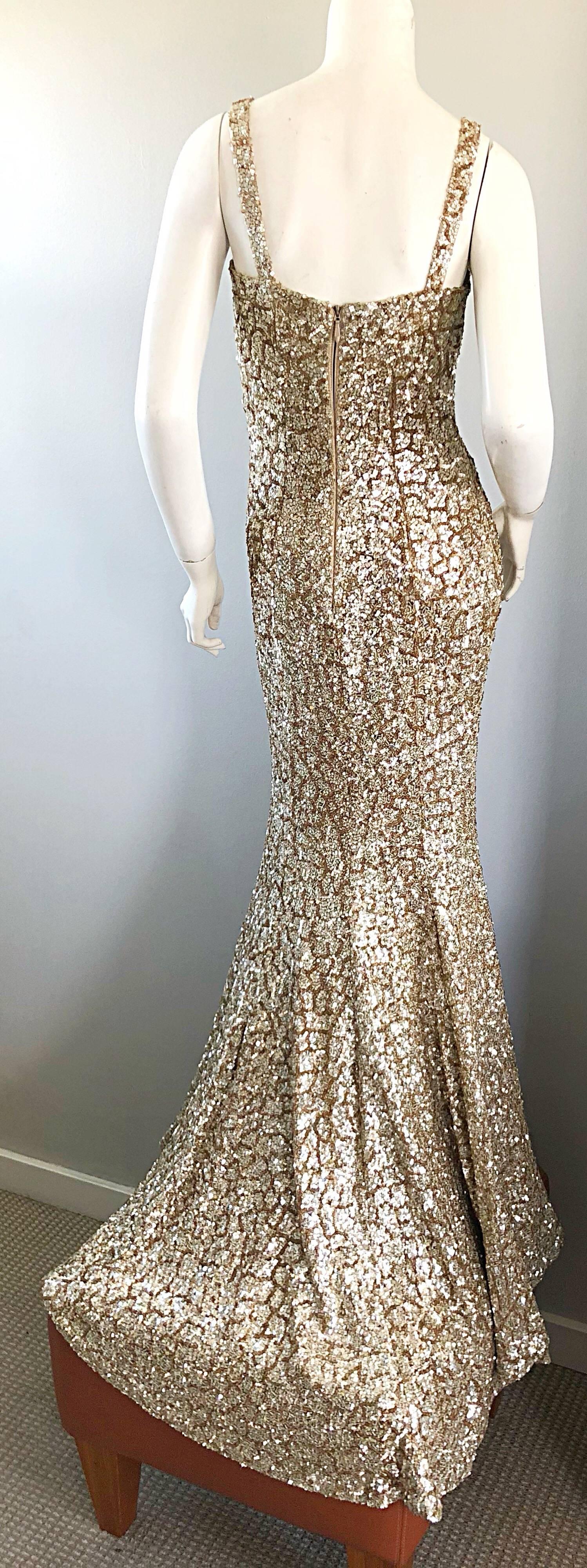 Monique Lhuillier Gorgeous Resort 2012 Gold Rose Gold Full Sequin Trained Gown  6