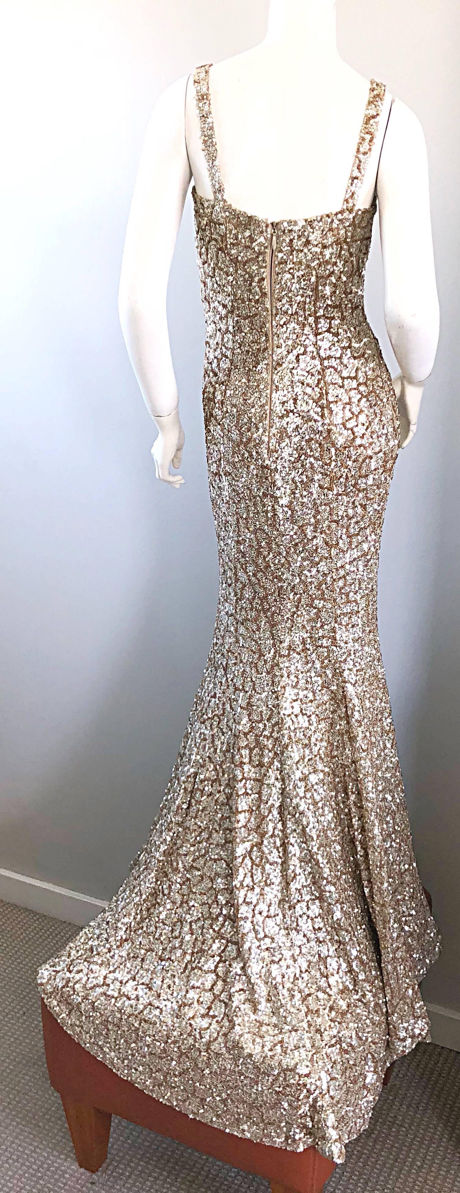 Monique Lhuillier Gorgeous Resort 2012 Gold Rose Gold Full Sequin Trained Gown  7