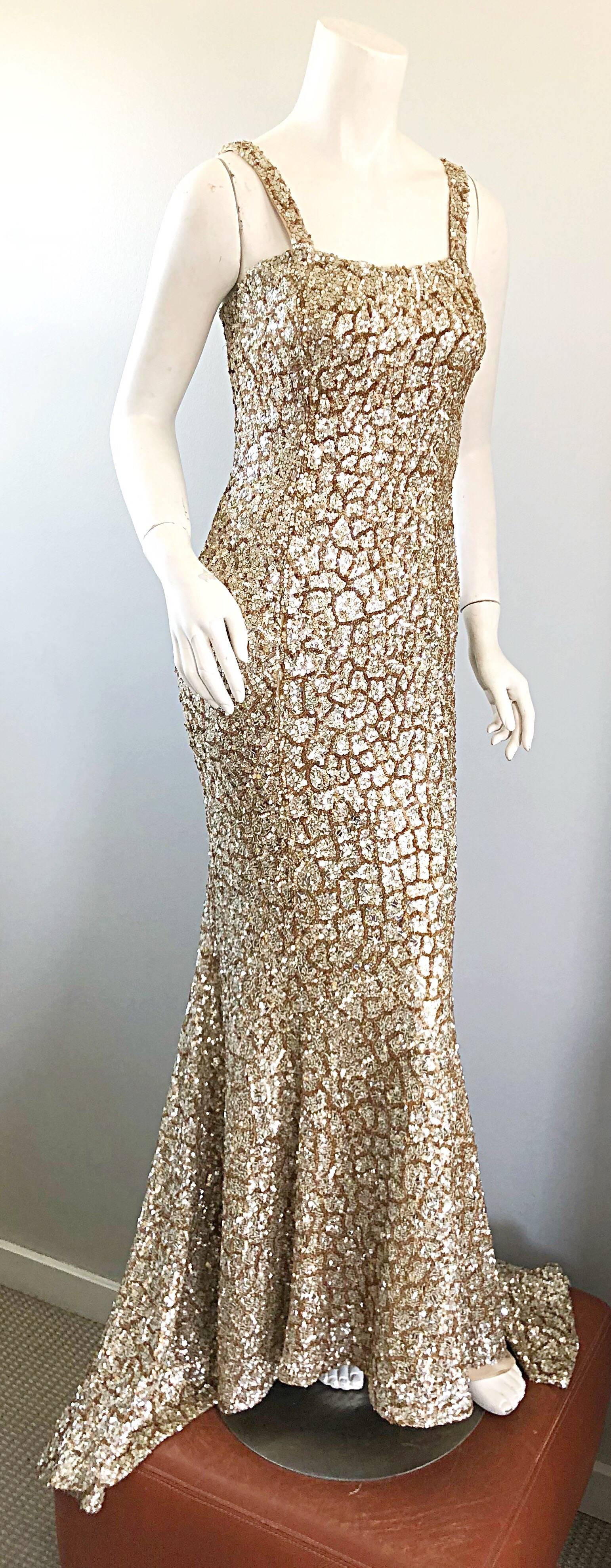 Monique Lhuillier Gorgeous Resort 2012 Gold Rose Gold Full Sequin Trained Gown  8