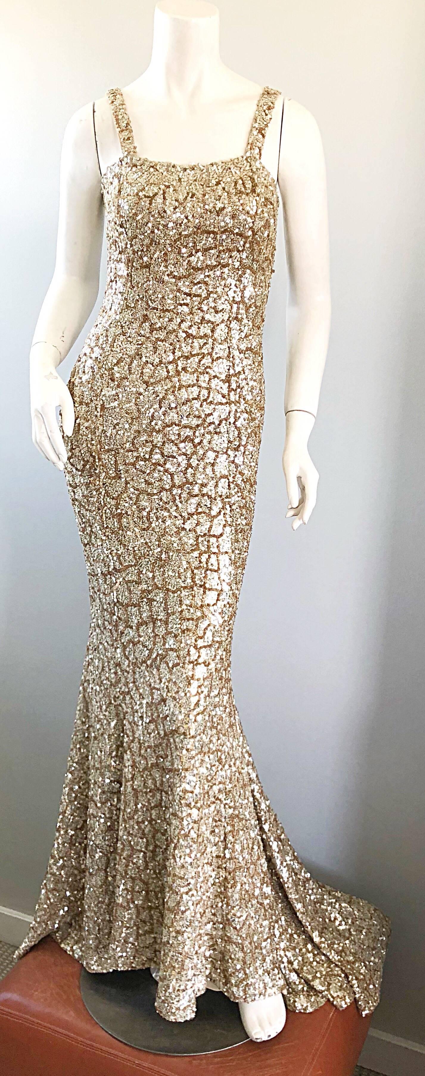 Monique Lhuillier Gorgeous Resort 2012 Gold Rose Gold Full Sequin Trained Gown  10