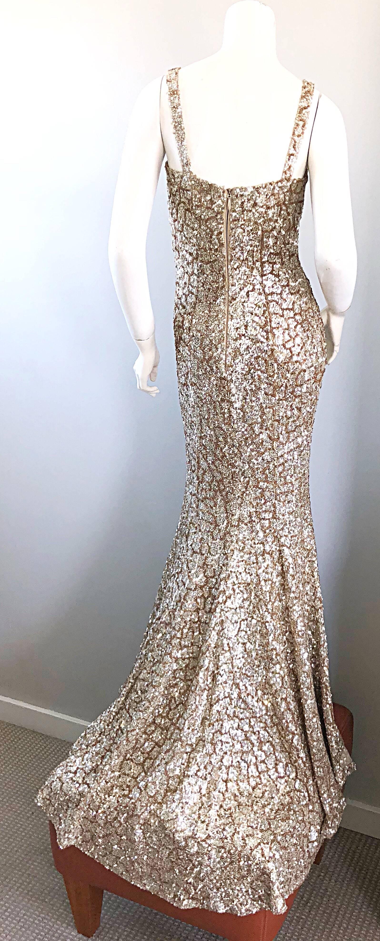 Monique Lhuillier Gorgeous Resort 2012 Gold Rose Gold Full Sequin Trained Gown  11