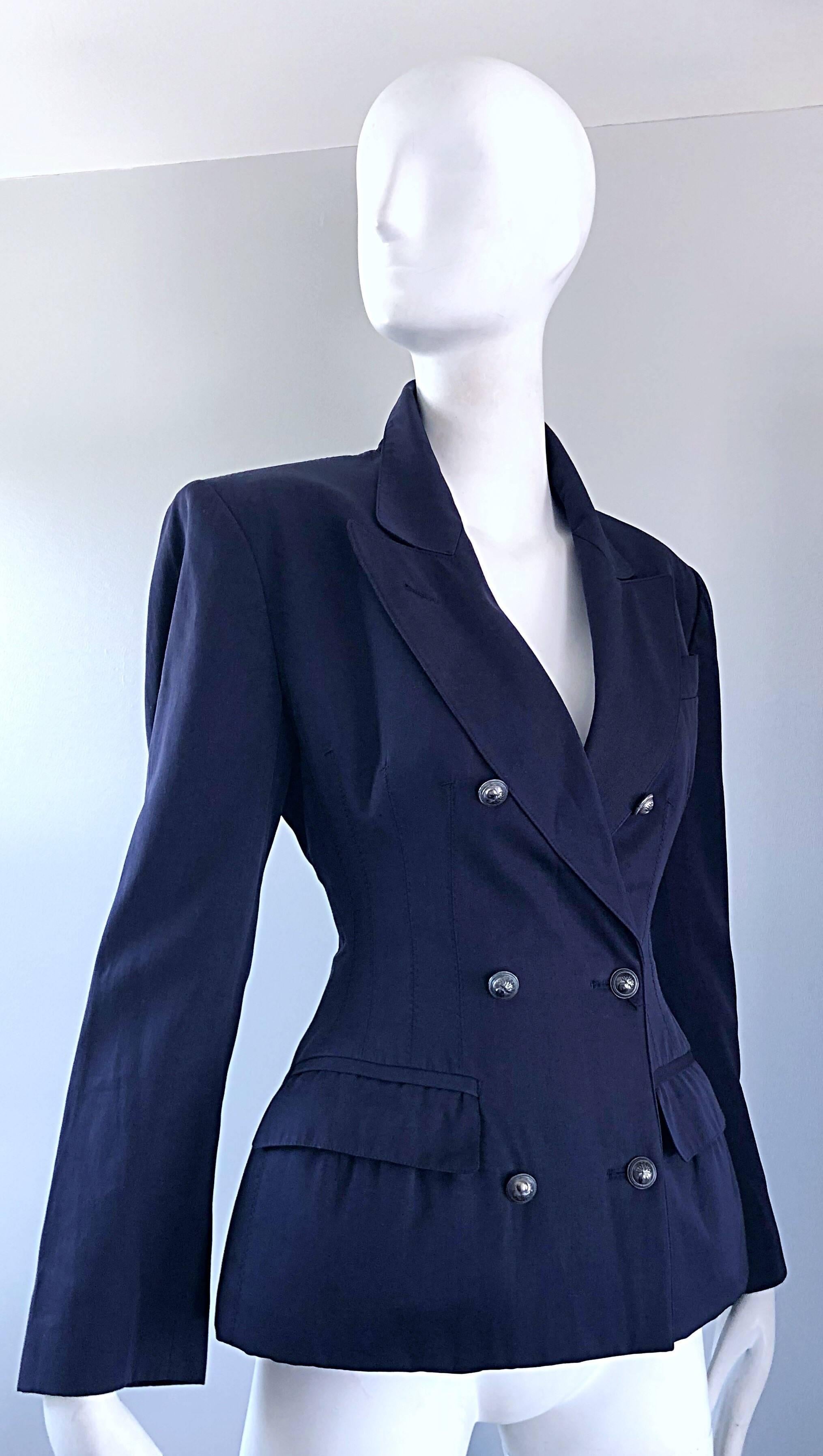 Women's Madonna’s Rare Jean Paul Gaultier 1988 Navy Padded Vintage Blazer 80s Jacket For Sale