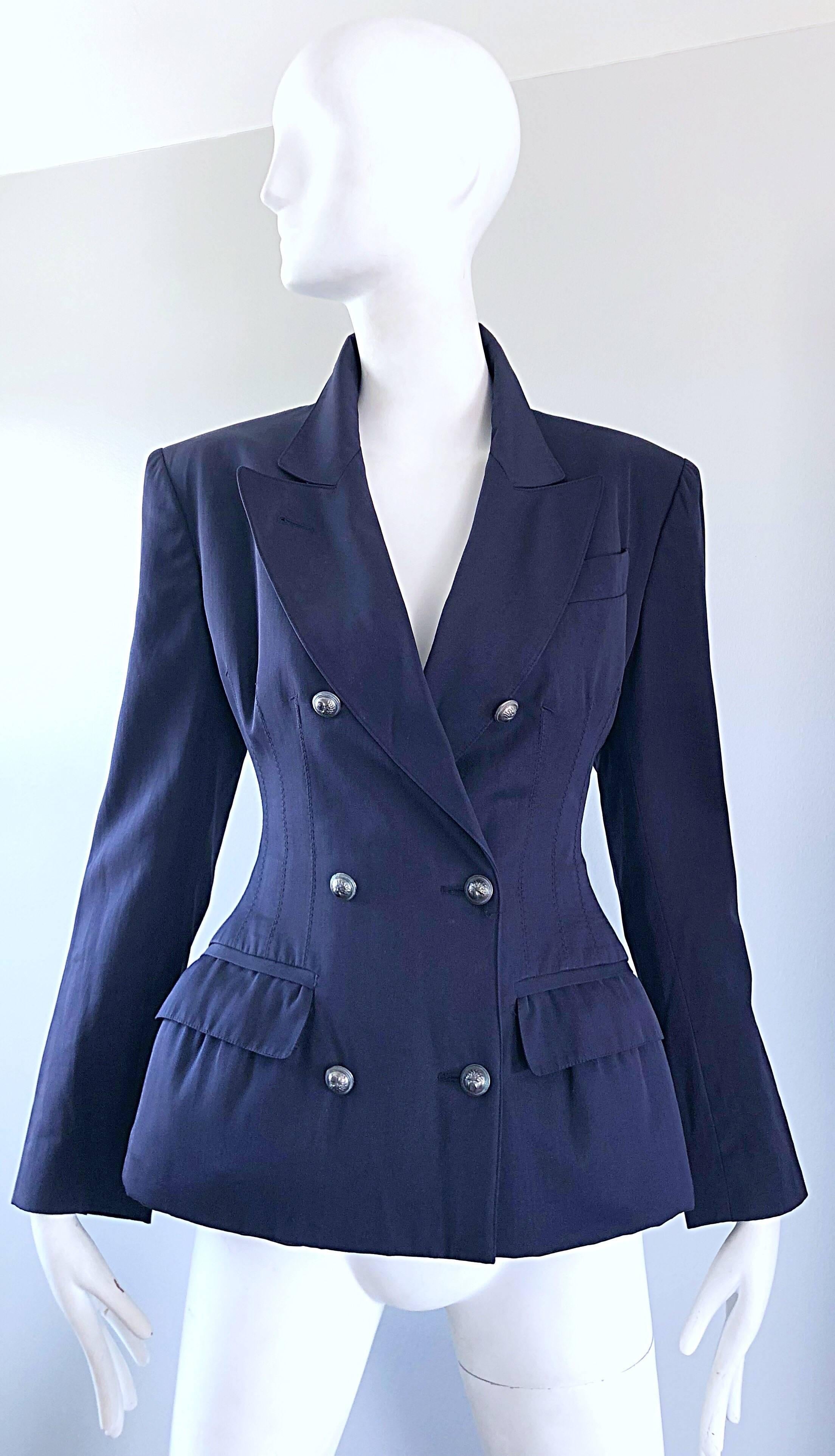 Madonna’s Rare Jean Paul Gaultier 1988 Navy Padded Vintage Blazer 80s Jacket For Sale 3