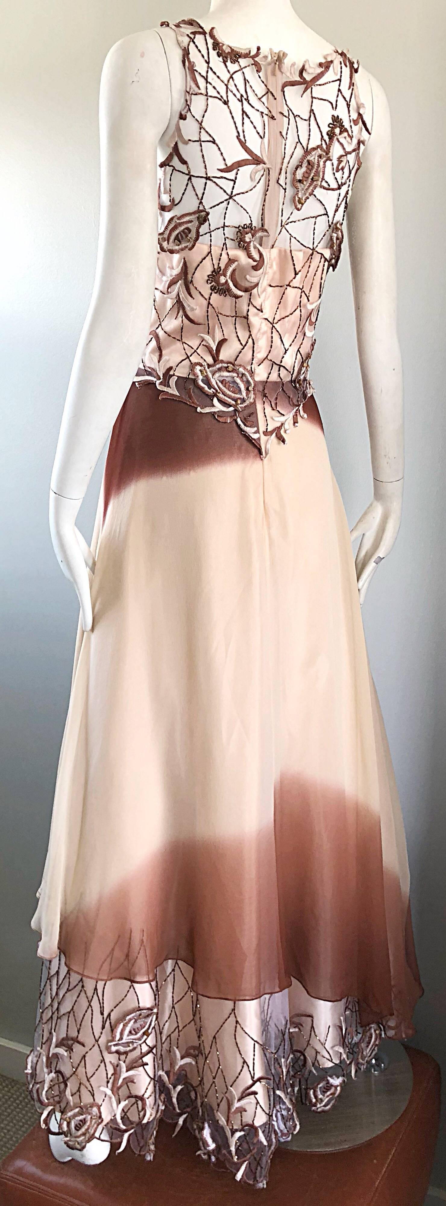 Max Nugus Haute Couture 1990s Size 6 8 Pink Brown Ombre Chiffon Vintage 90s Gown For Sale 2