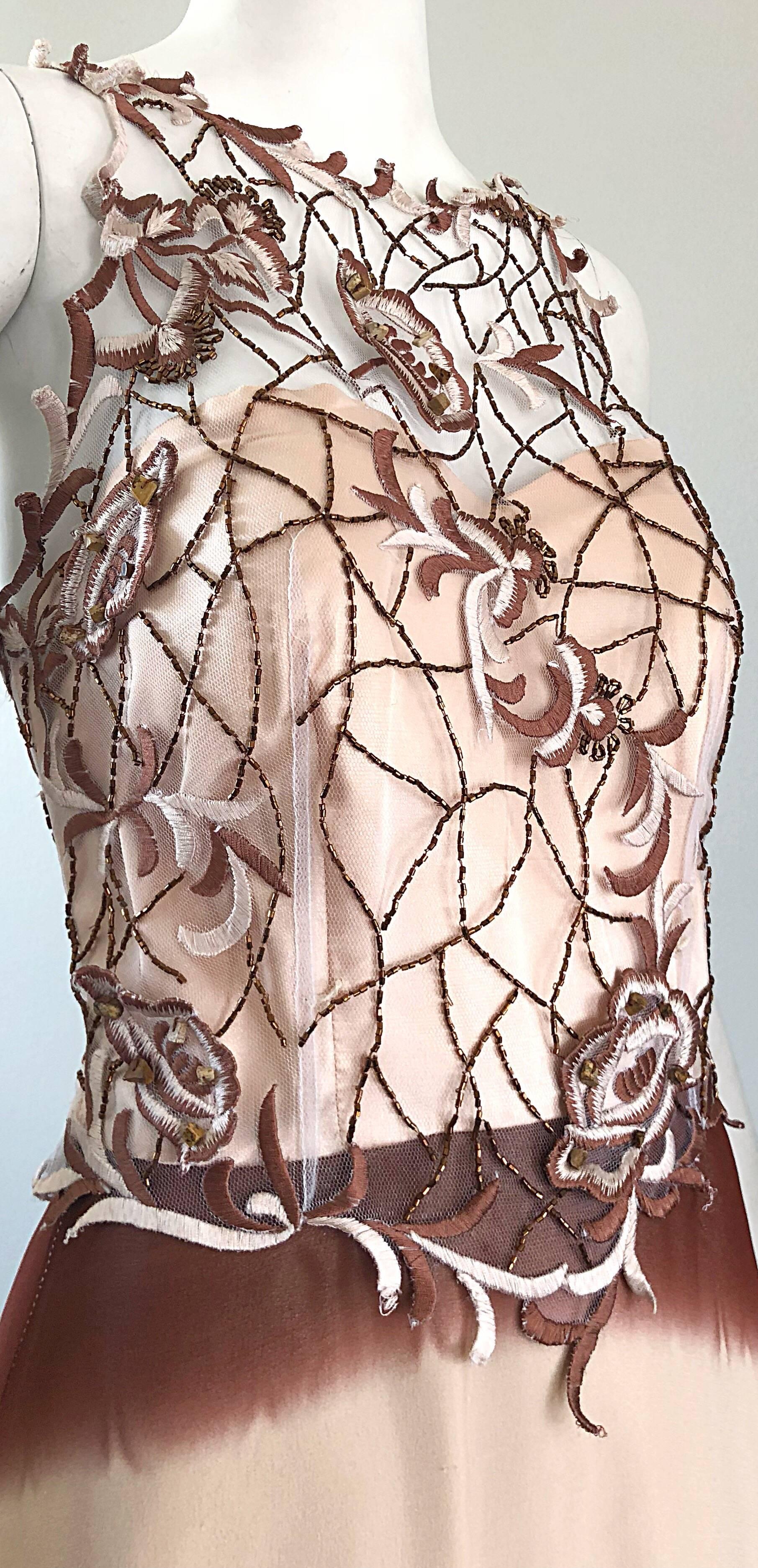 Max Nugus Haute Couture 1990s Size 6 8 Pink Brown Ombre Chiffon Vintage 90s Gown For Sale 4