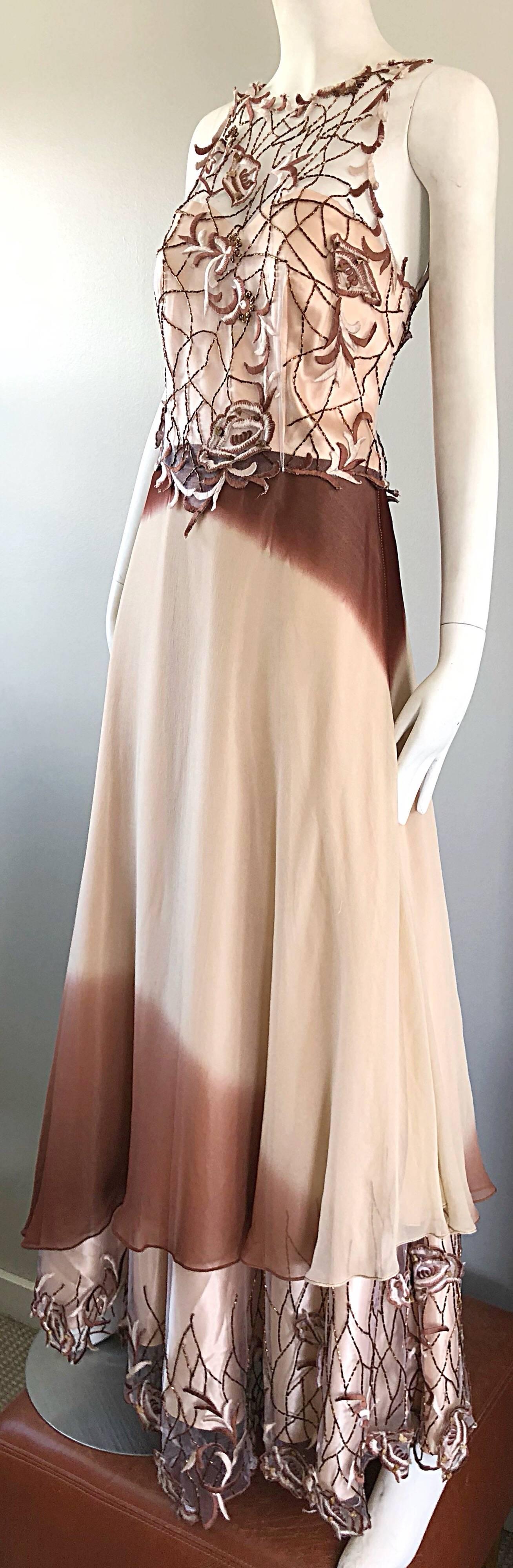 Max Nugus Haute Couture 1990s Size 6 8 Pink Brown Ombre Chiffon Vintage 90s Gown For Sale 6