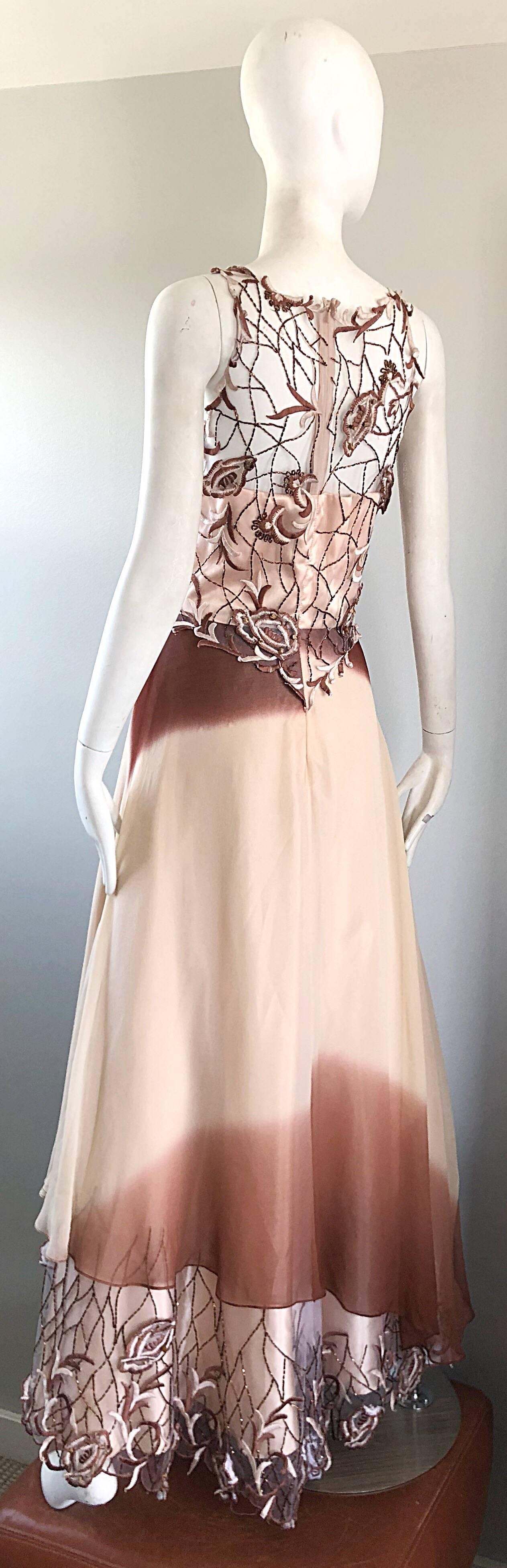 Max Nugus Haute Couture 1990s Size 6 8 Pink Brown Ombre Chiffon Vintage 90s Gown For Sale 7