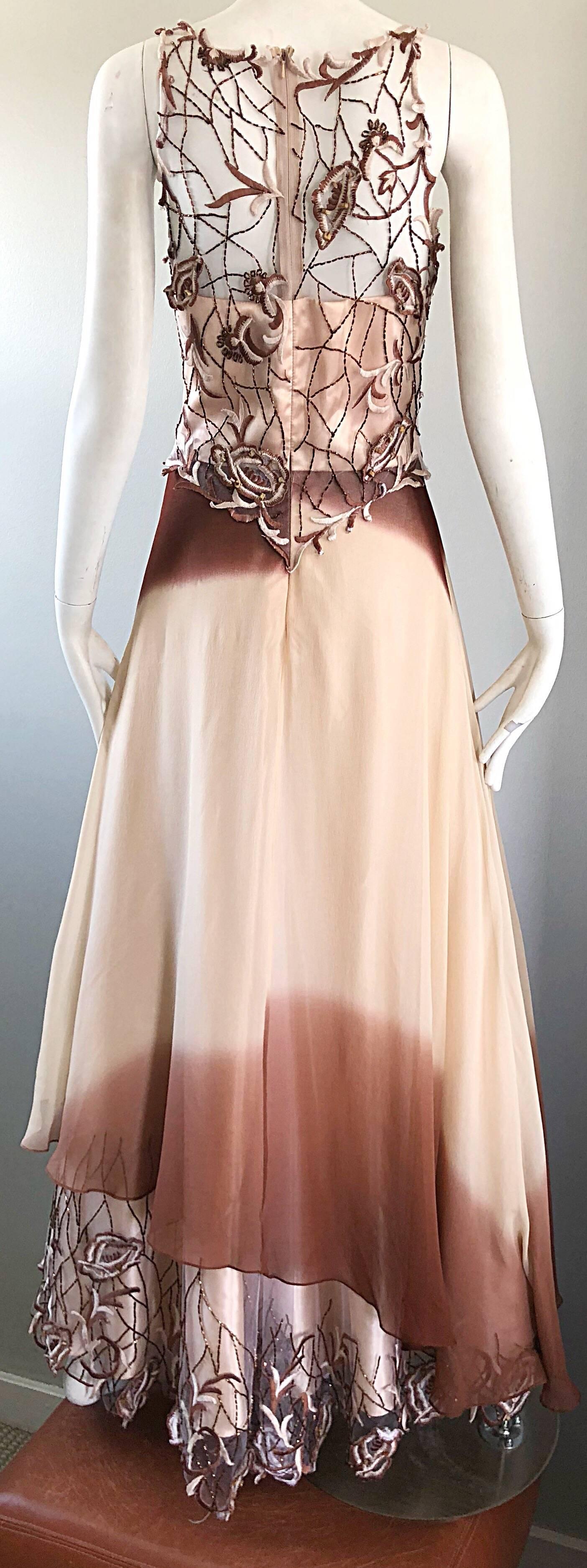 Max Nugus Haute Couture 1990s Size 6 8 Pink Brown Ombre Chiffon Vintage 90s Gown For Sale 8