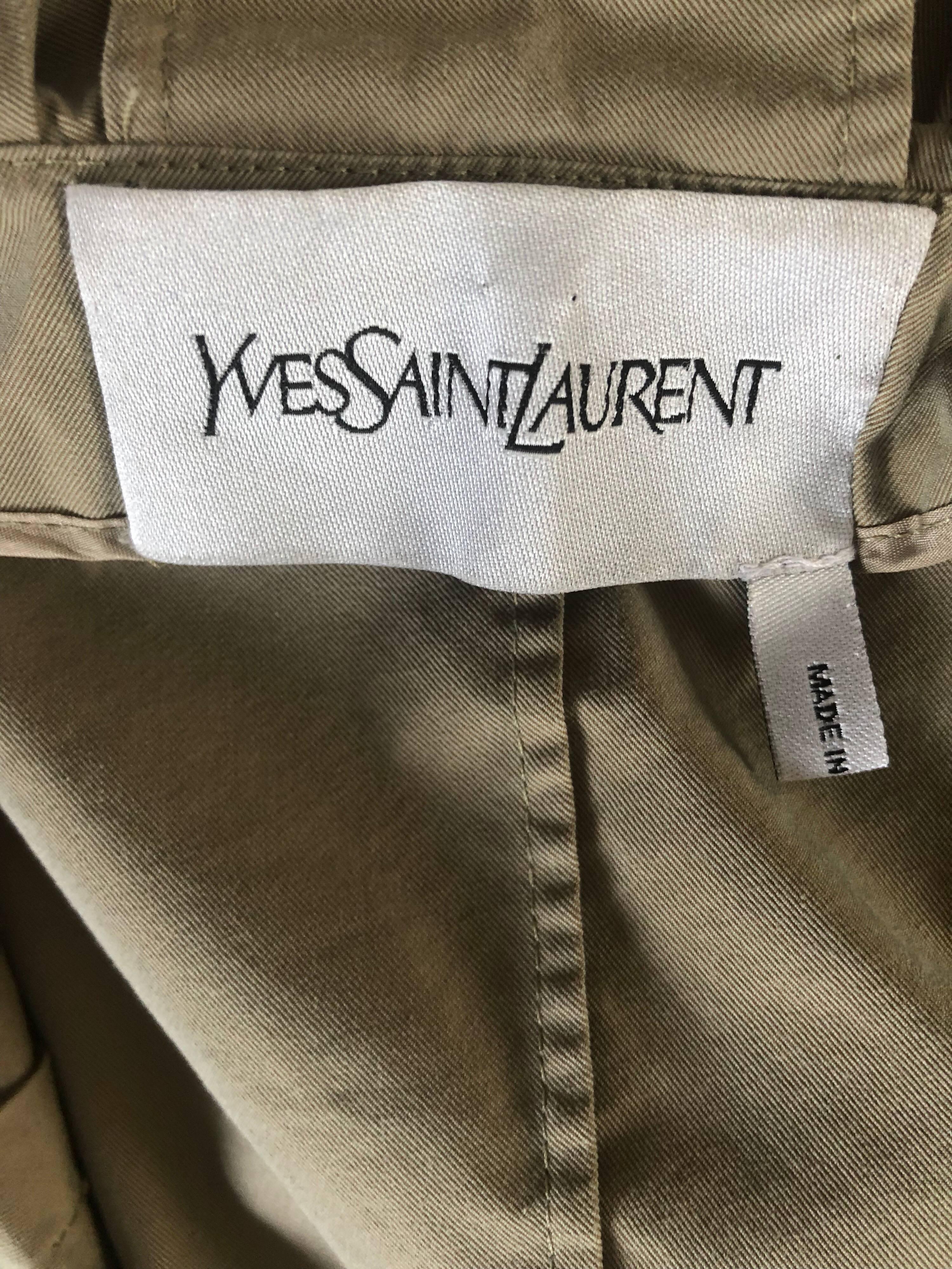 Yves Saint Laurent Size 40 / US 8 Khaki Tan YSL Cotton Safari Ruffle Vest Top For Sale 5
