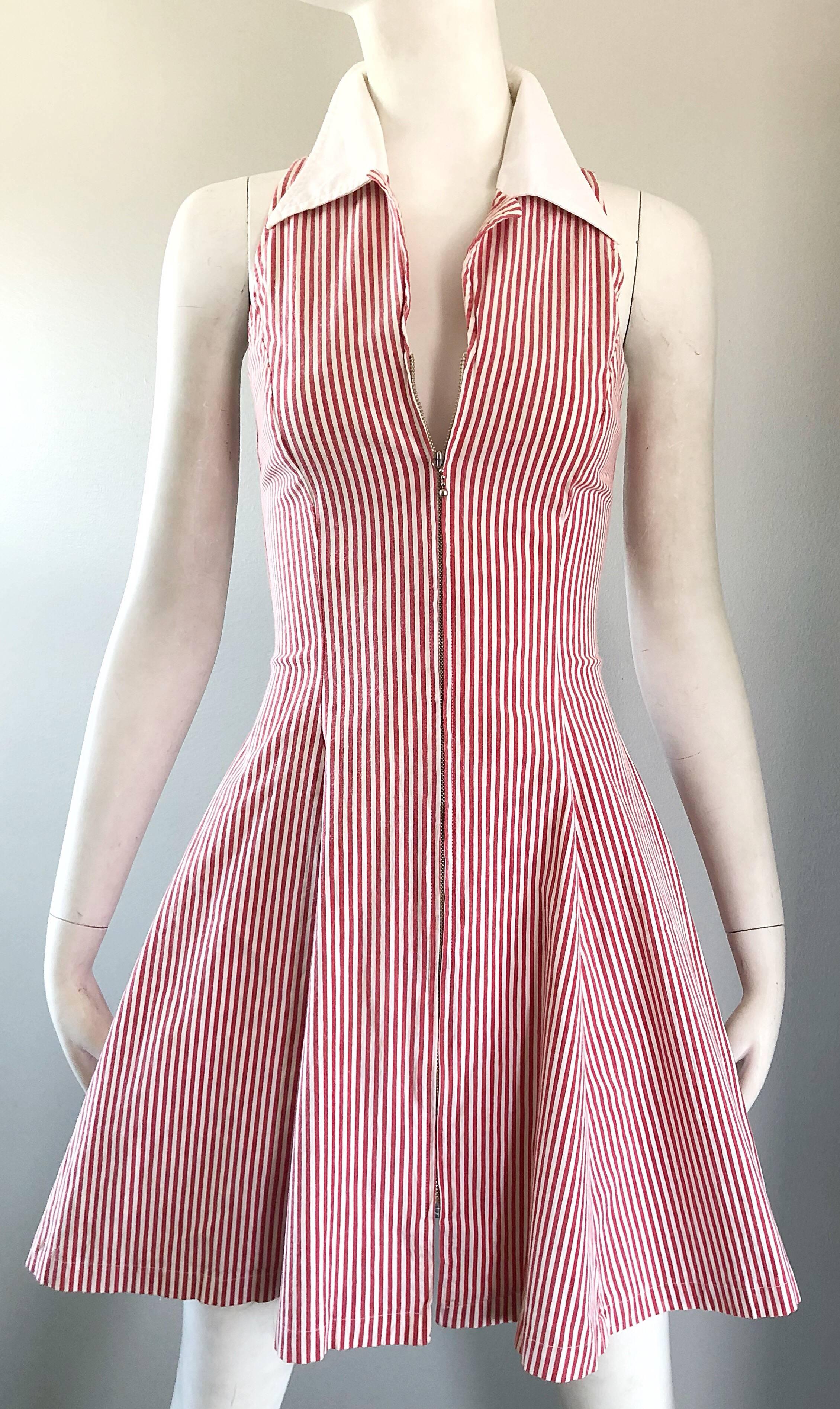 red and white striped dress