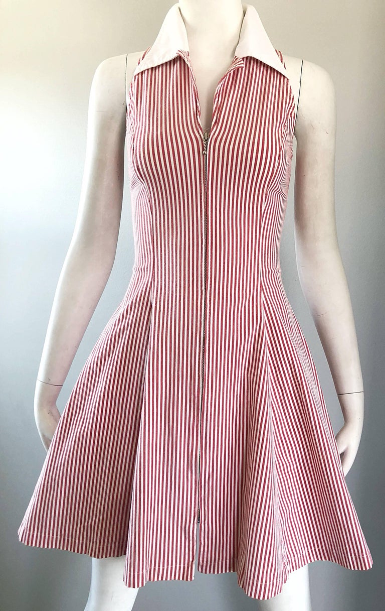 1980s Angelo Tarlazzi Vintage Red and White Seersucker Nautical Striped  Dress at 1stDibs | red and white striped dress, red and white horizontal  striped dress, red and white vertical striped dress