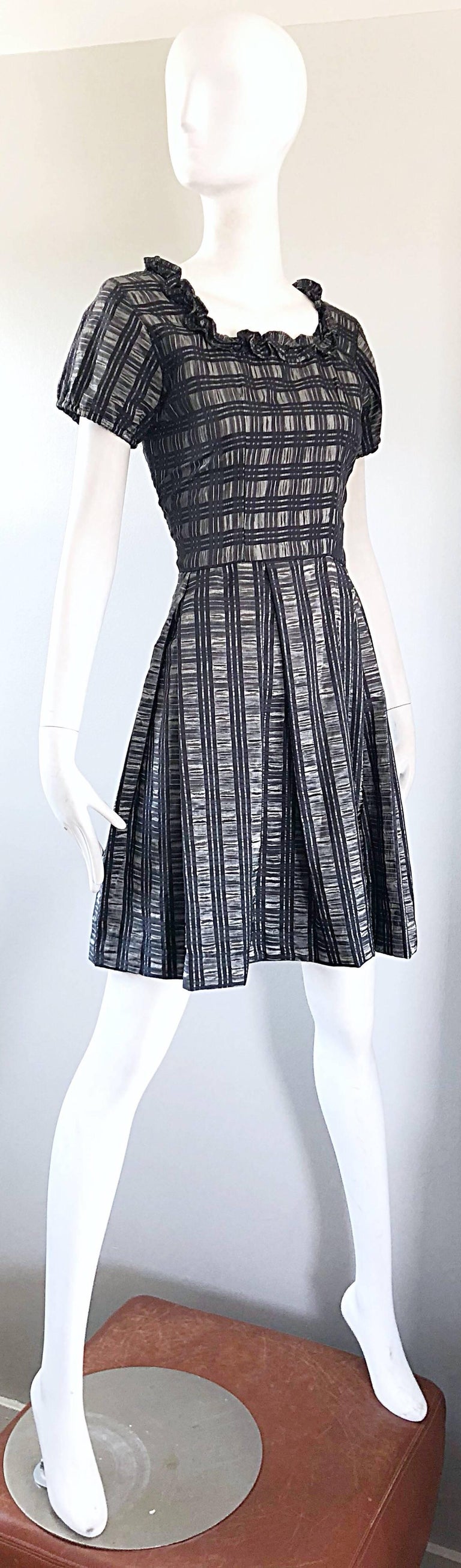 50s dress black and white 1950s Lace Collar Black Cotton Button Down Shirt Dress
