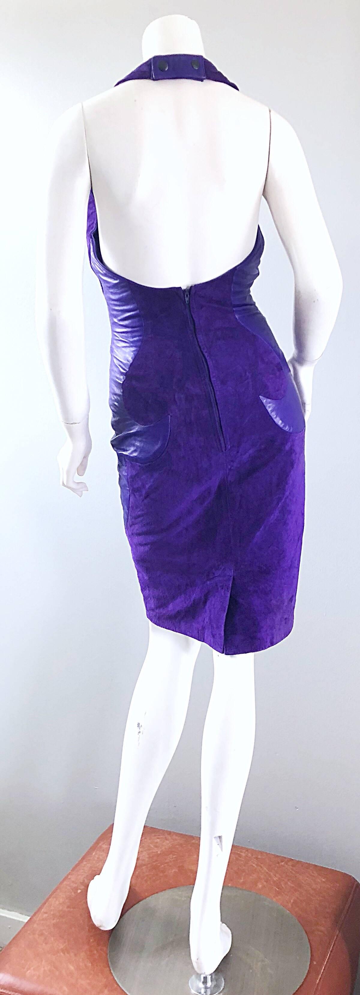 Violet Michael Hoban - Robe dos nu vintage sexy en cuir et daim violet, North Beach Leather, années 1990 en vente