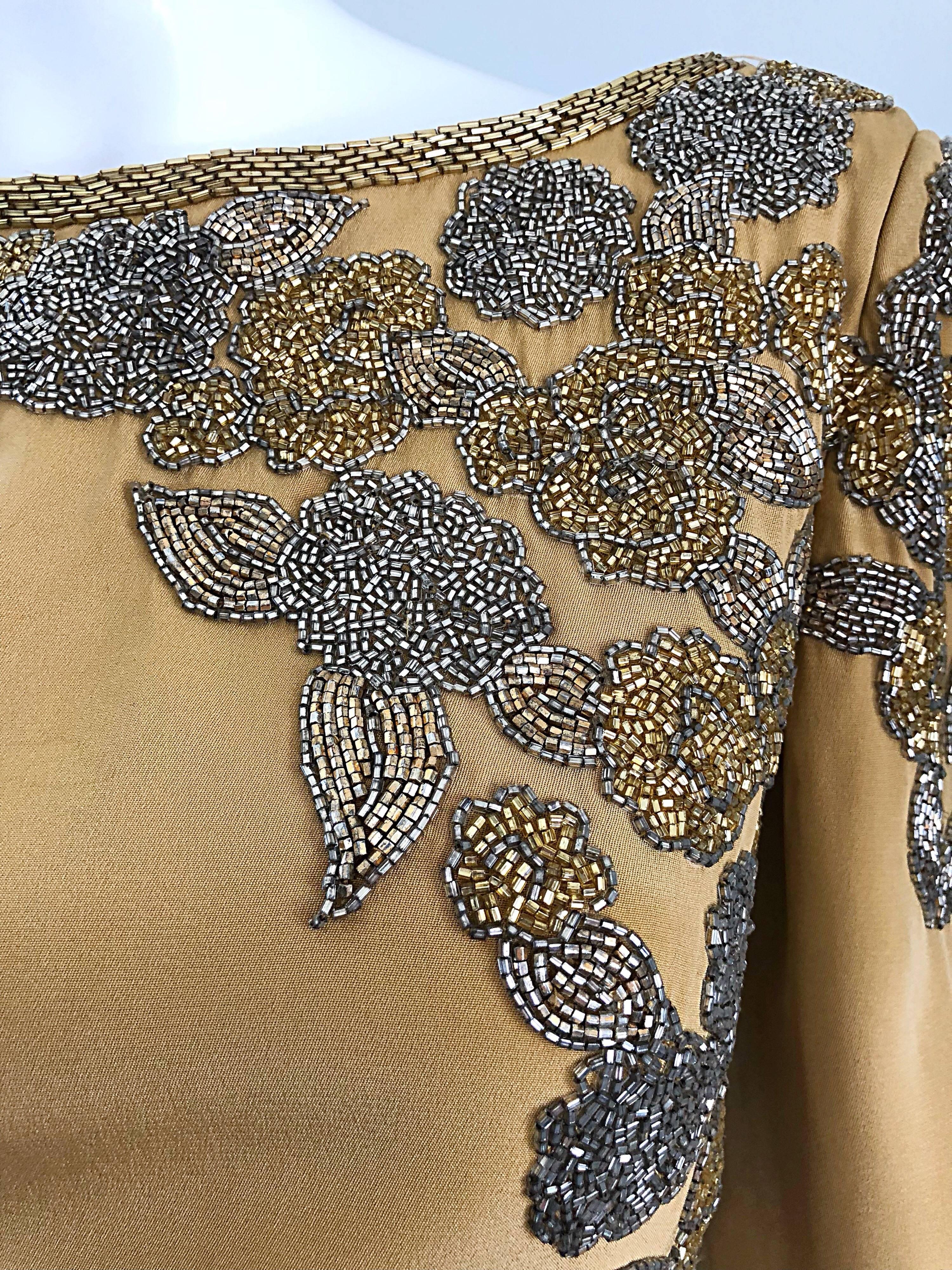 Vintage Oleg Cassini Size 8 Beautiful 1990s Gold Silk Beaded  90s Dress For Sale 4