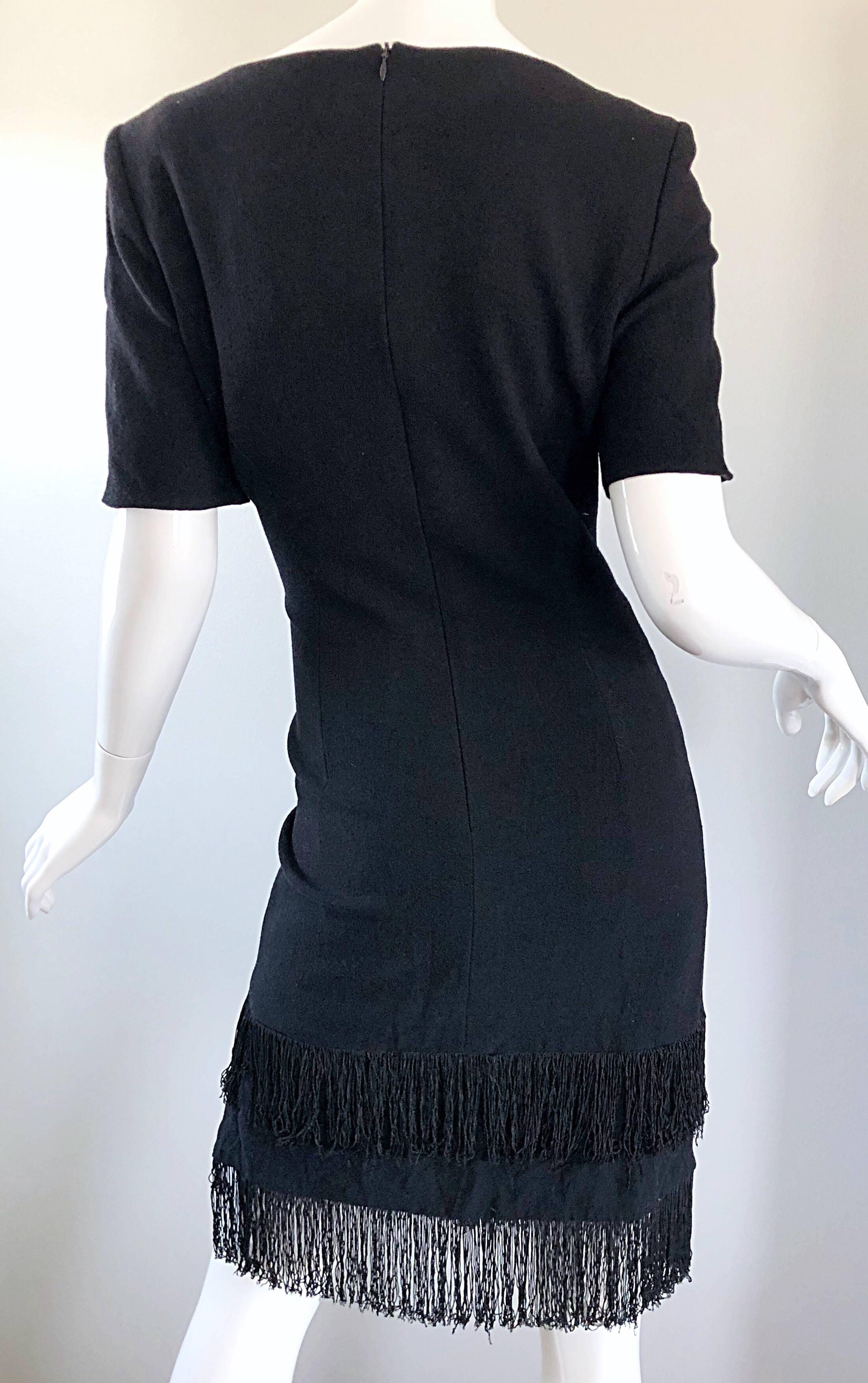 1990s Escada by Margaretha Ley Black Flapper Fringe Vintage Dress Size 8 / 10 For Sale 5