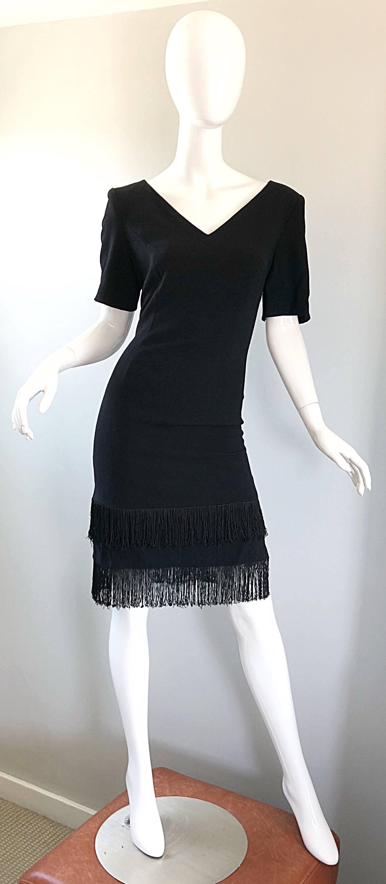 1990s Escada by Margaretha Ley Black Flapper Fringe Vintage Dress Size 8 / 10 For Sale 8
